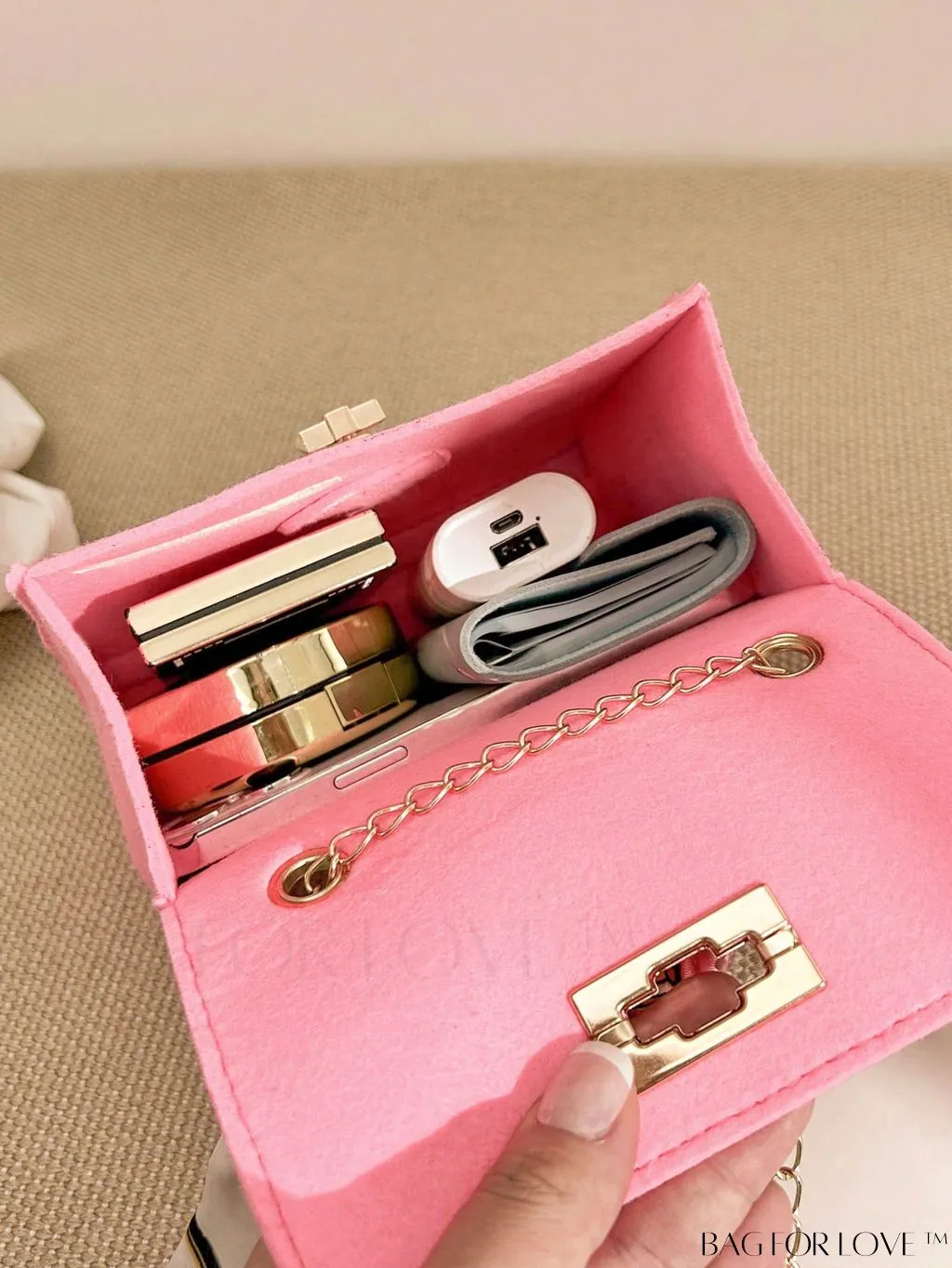 BagForLove - Chic Mini Flap Square Bag with Twilly Scarf and Turn-lock Chain in Polyester