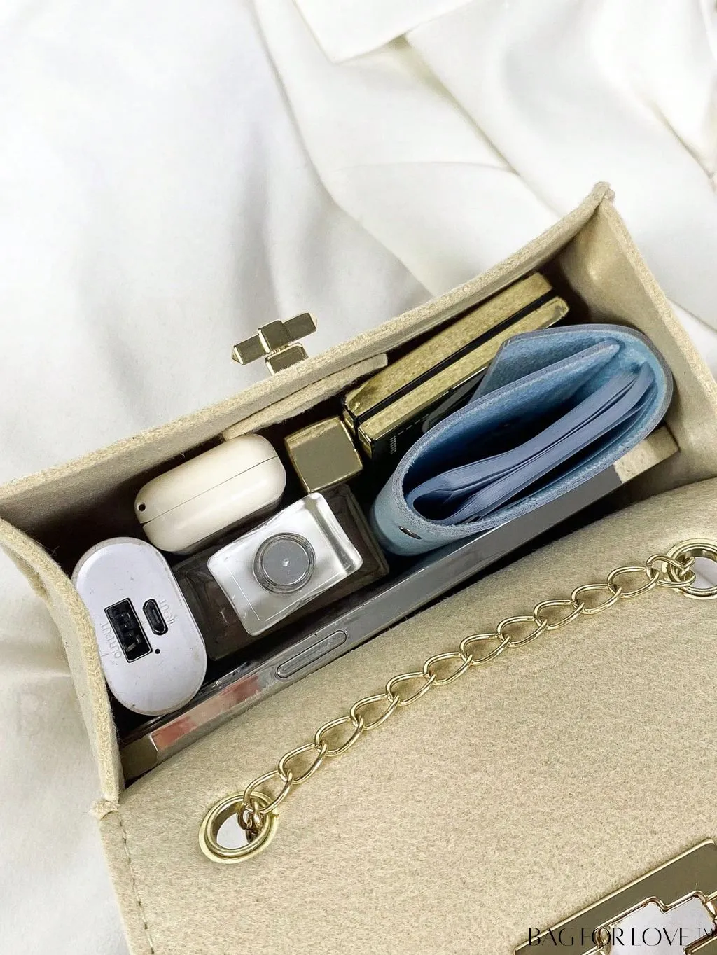 BagForLove - Chic Mini Flap Square Bag with Twilly Scarf and Turn-lock Chain in Polyester