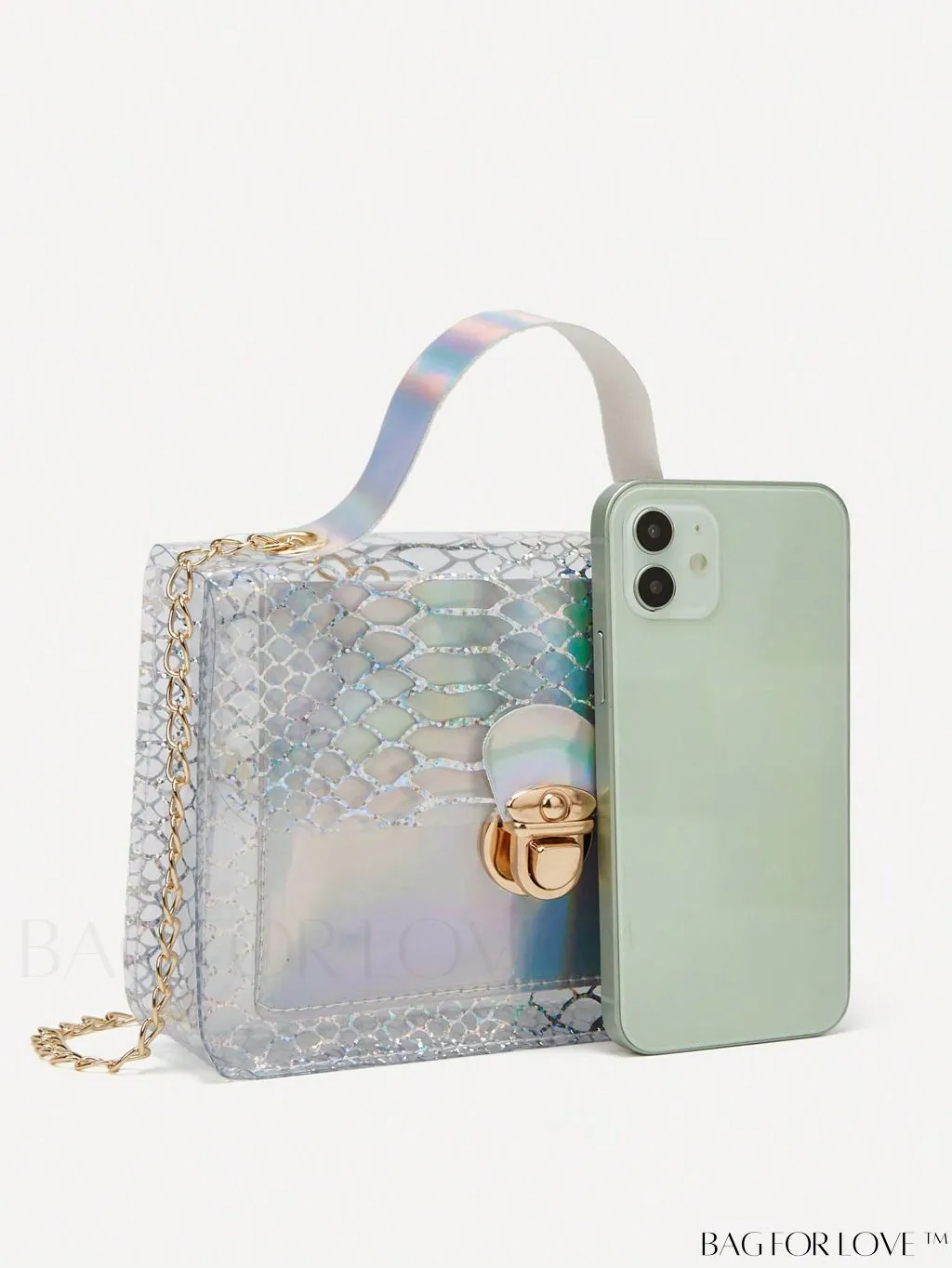 BagForLove - Colorblock Mini Flap Square Bag with Metal Lock: Elegant and Clear