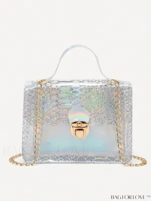 BagForLove - Colorblock Mini Flap Square Bag with Metal Lock: Elegant and Clear