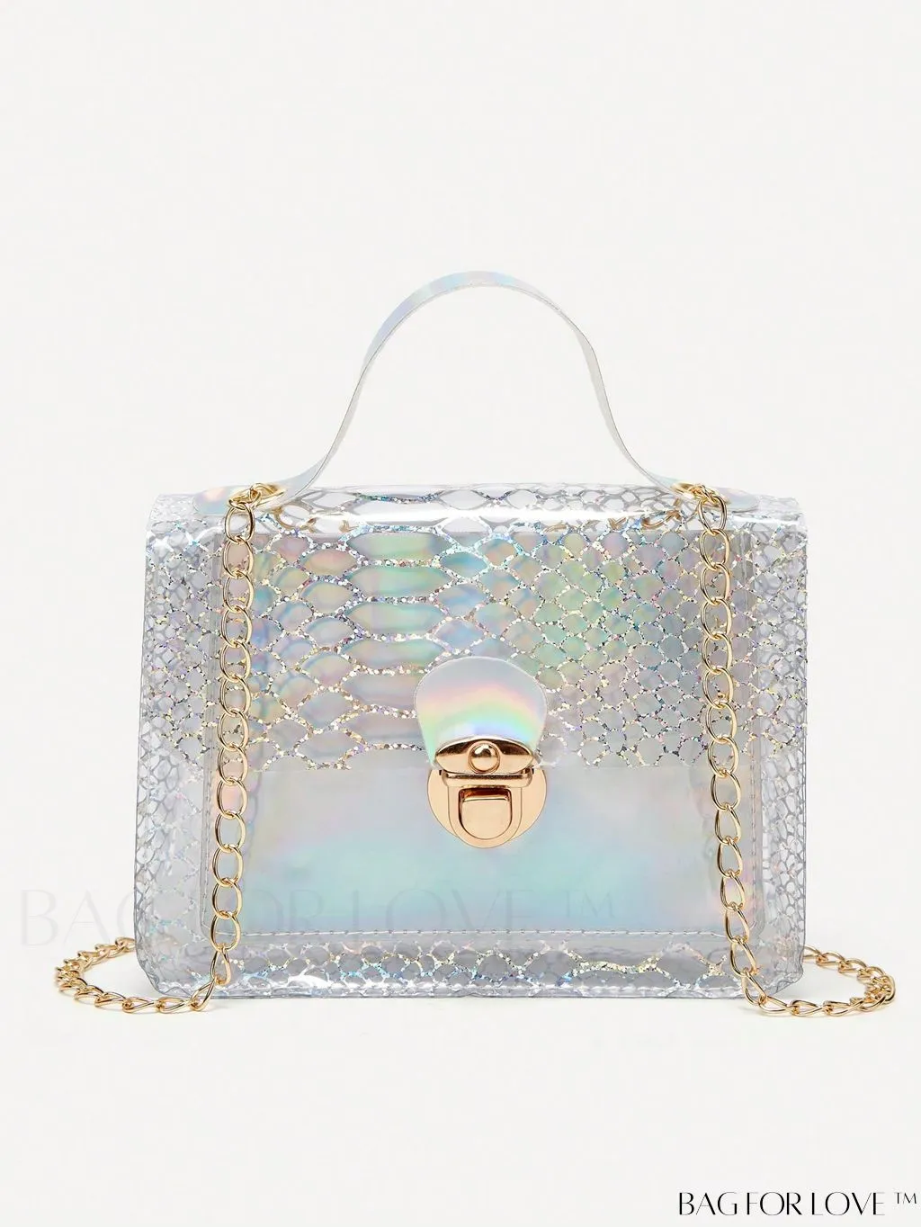 BagForLove - Colorblock Mini Flap Square Bag with Metal Lock: Elegant and Clear