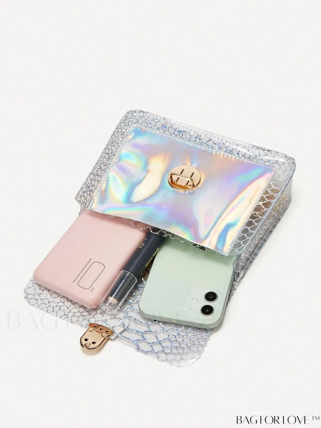 BagForLove - Colorblock Mini Flap Square Bag with Metal Lock: Elegant and Clear
