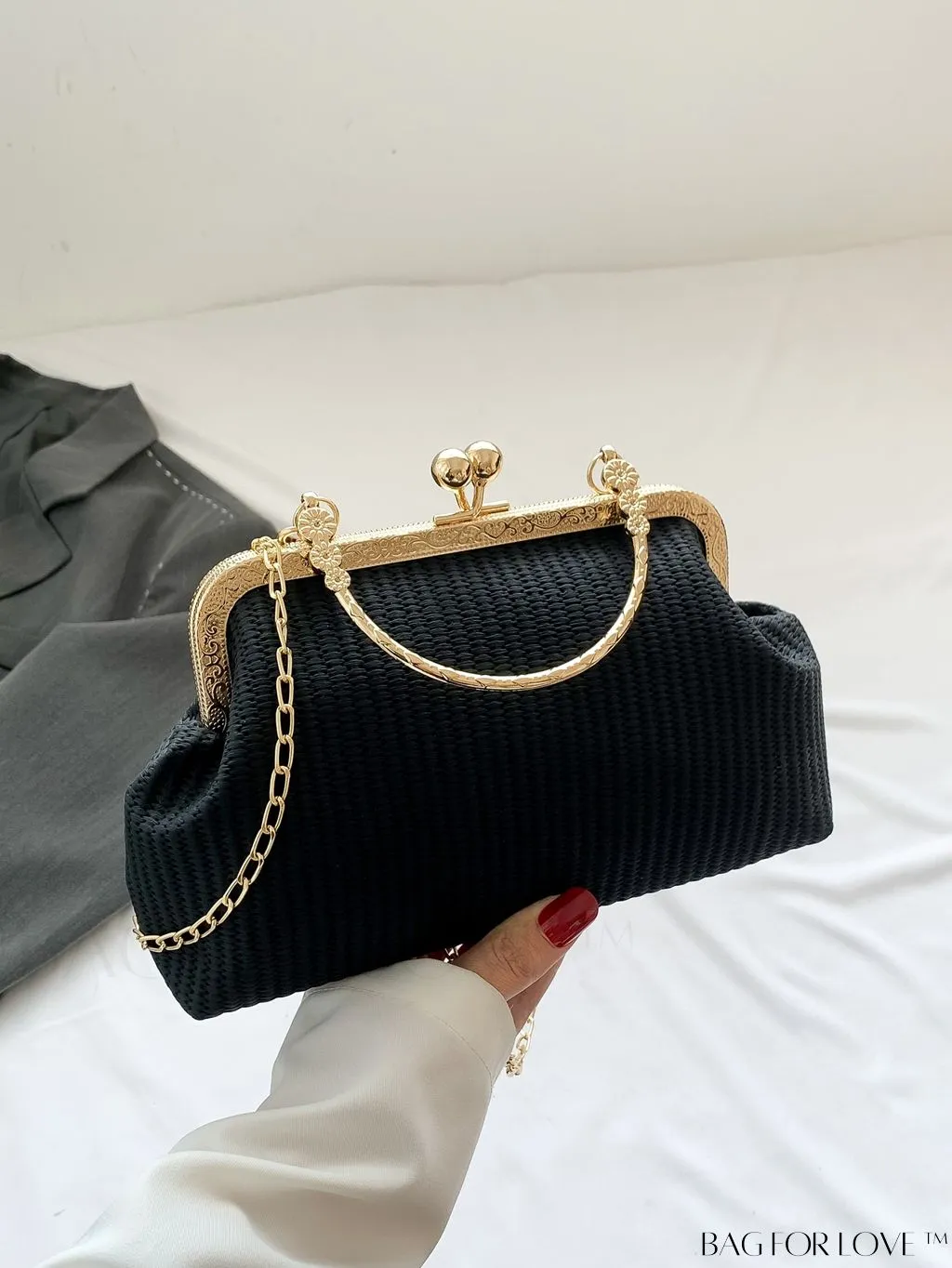 BagForLove - Compact and Elegant Black Handheld Shoulder Bag with Minimalist Clasp