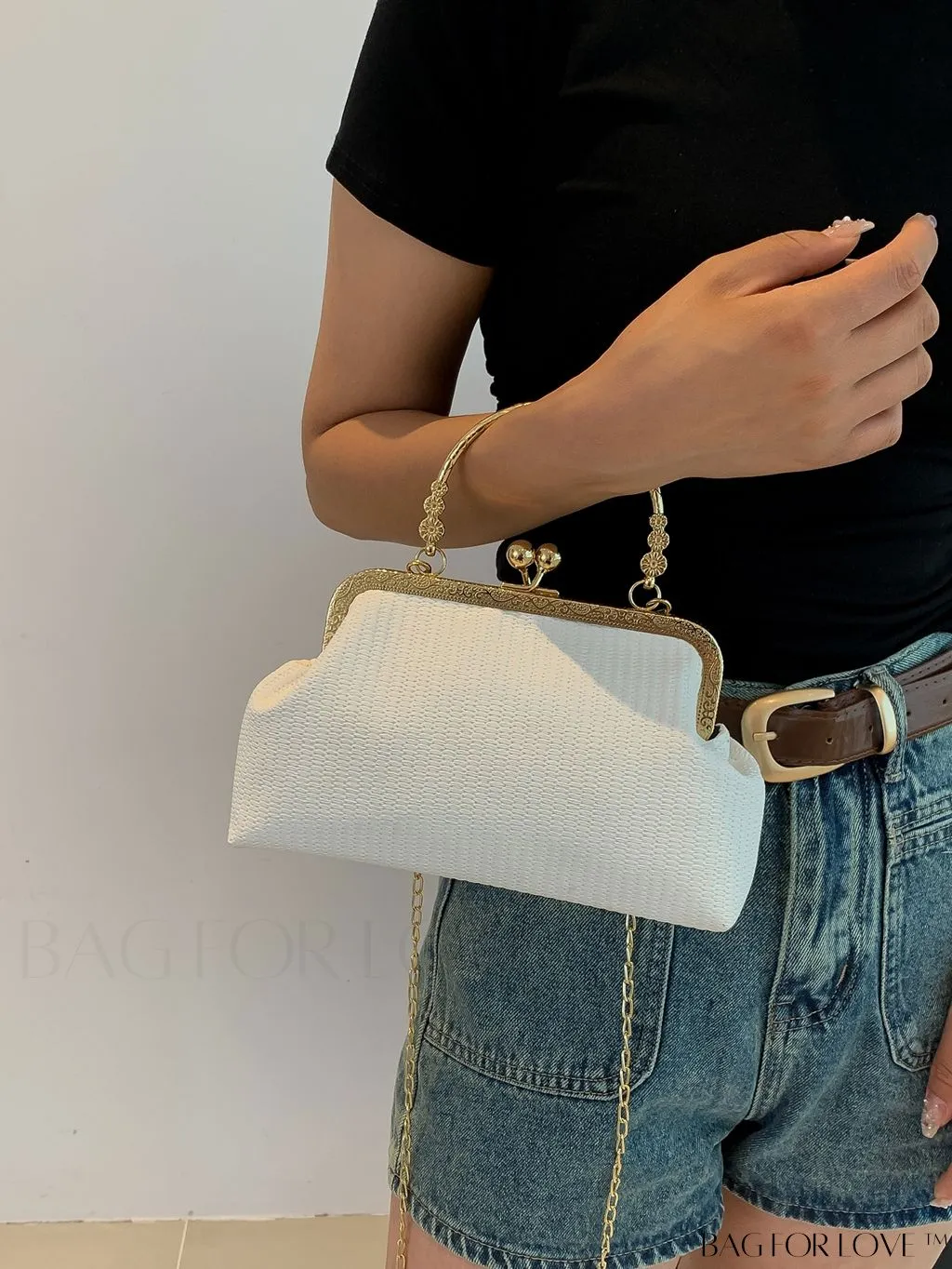 BagForLove - Compact and Elegant Black Handheld Shoulder Bag with Minimalist Clasp