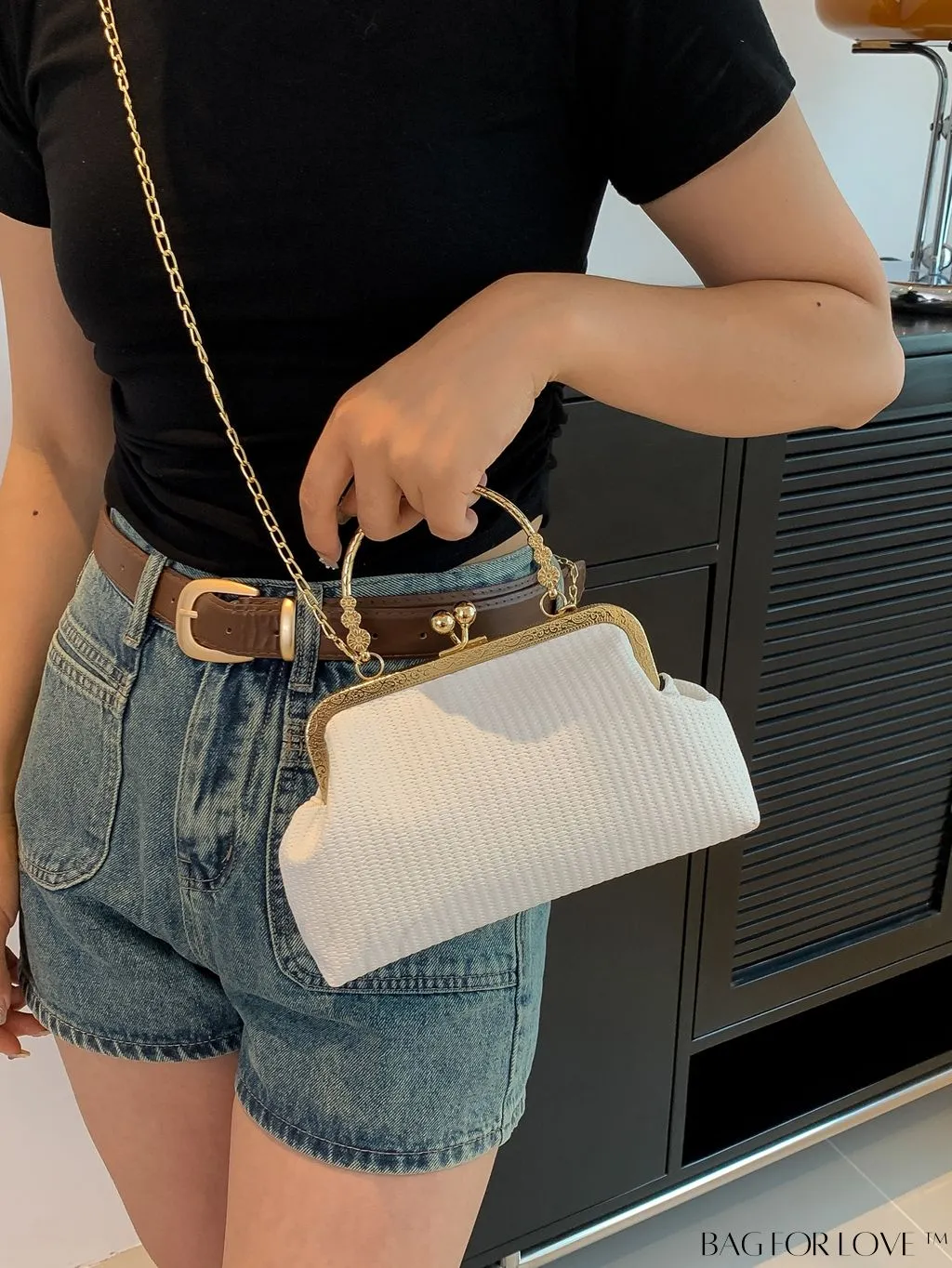 BagForLove - Compact and Elegant Black Handheld Shoulder Bag with Minimalist Clasp