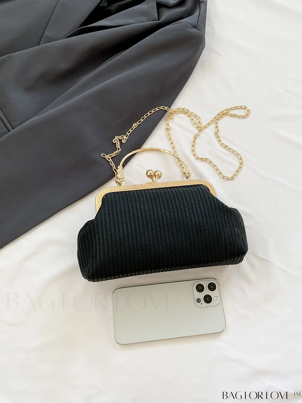 BagForLove - Compact and Elegant Black Handheld Shoulder Bag with Minimalist Clasp