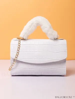 BagForLove - Compact Croc Embossed Square Bag with Soft, Fuzzy Texture