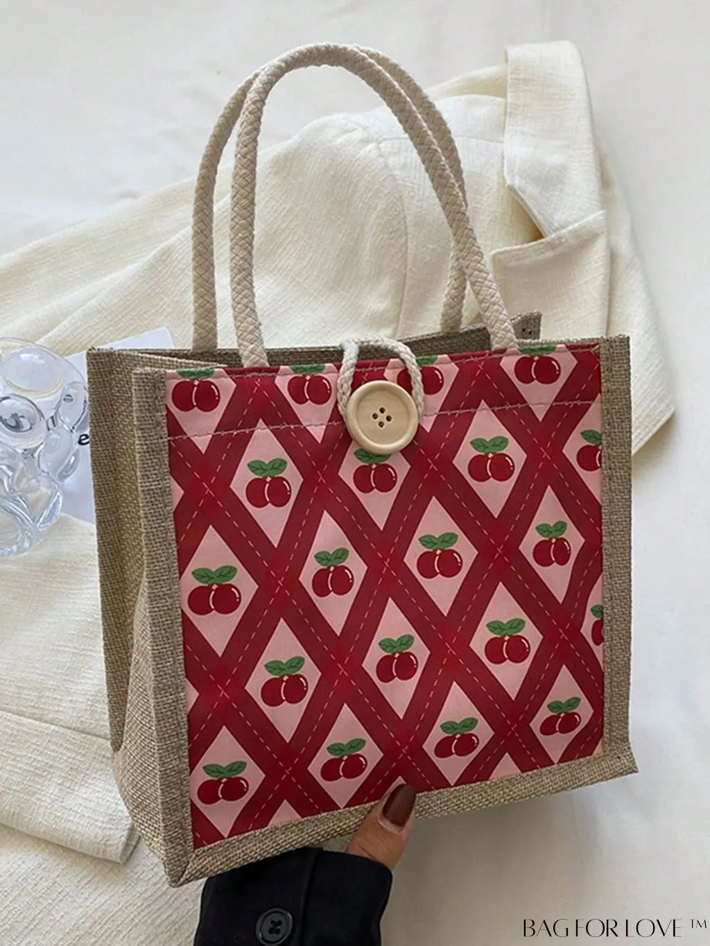 BagForLove - Compact Double-Handled Cherry Graphic Square Bag