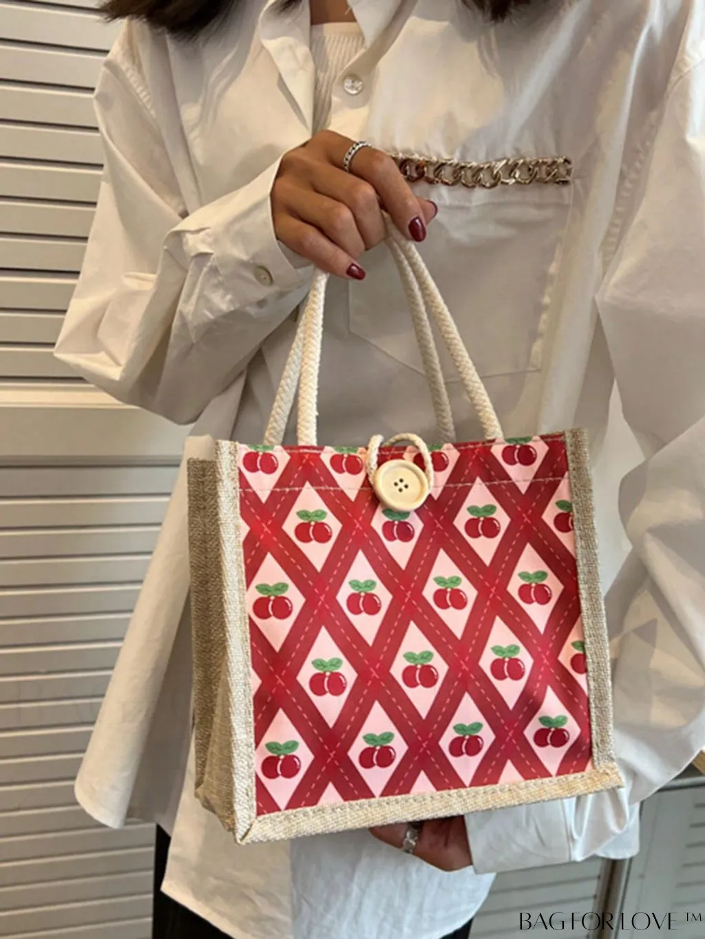 BagForLove - Compact Double-Handled Cherry Graphic Square Bag