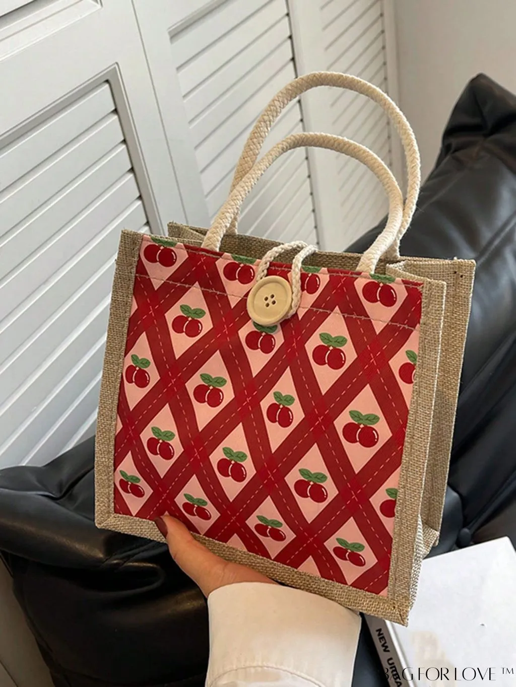 BagForLove - Compact Double-Handled Cherry Graphic Square Bag