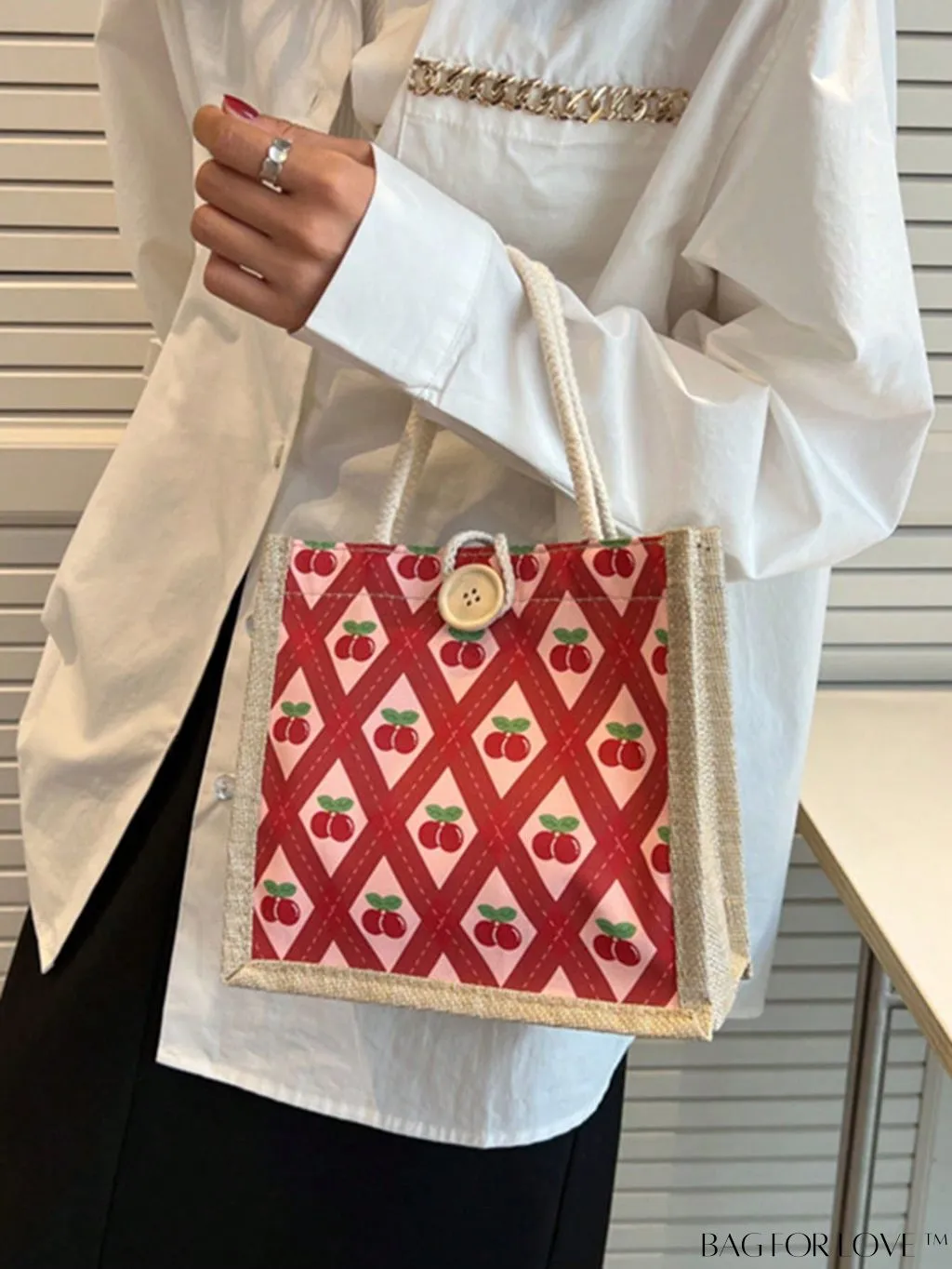 BagForLove - Compact Double-Handled Cherry Graphic Square Bag