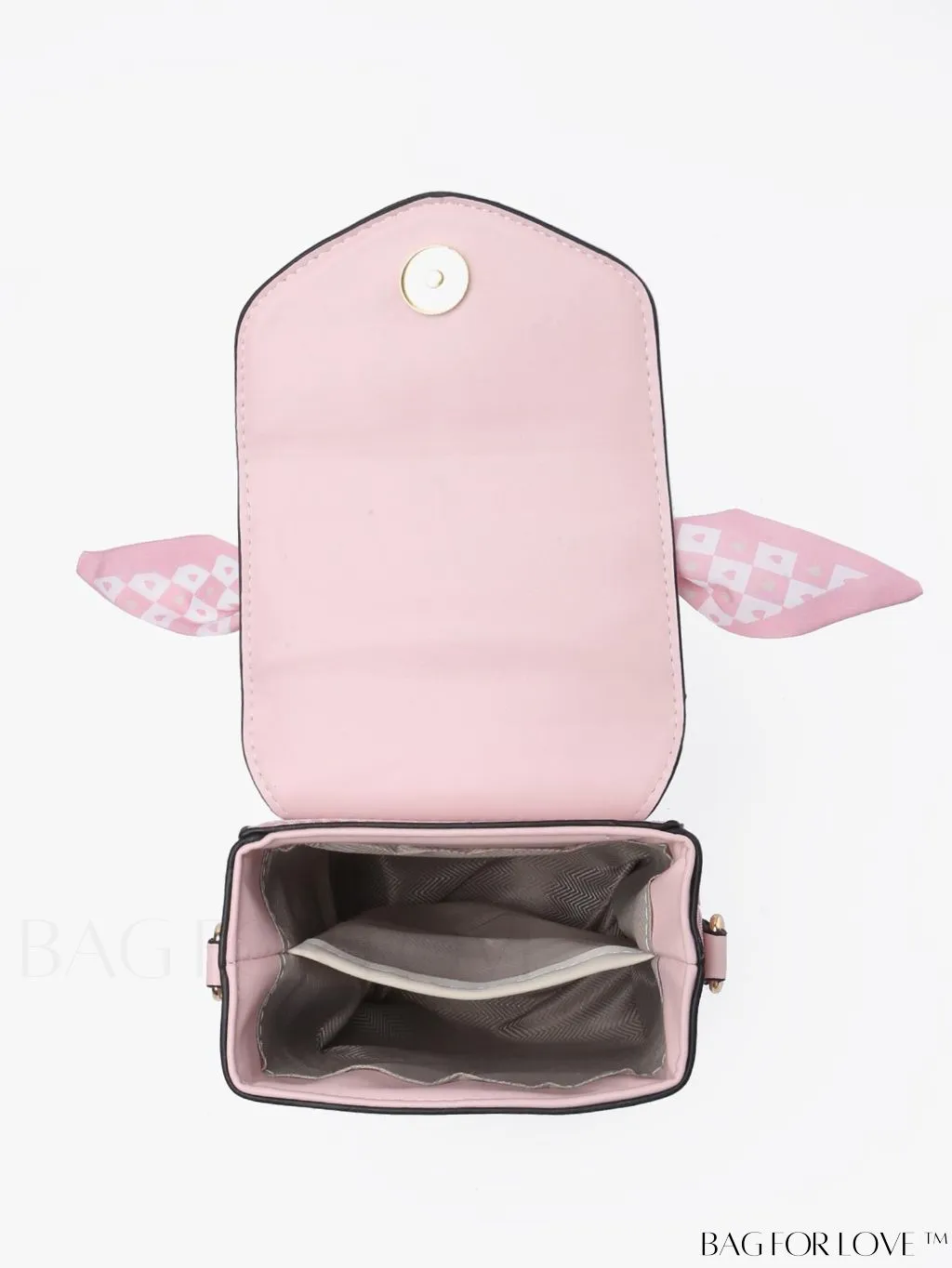 BagForLove - Compact Striped Plaid Flip Phone Bag with Complementary Silk Scarf