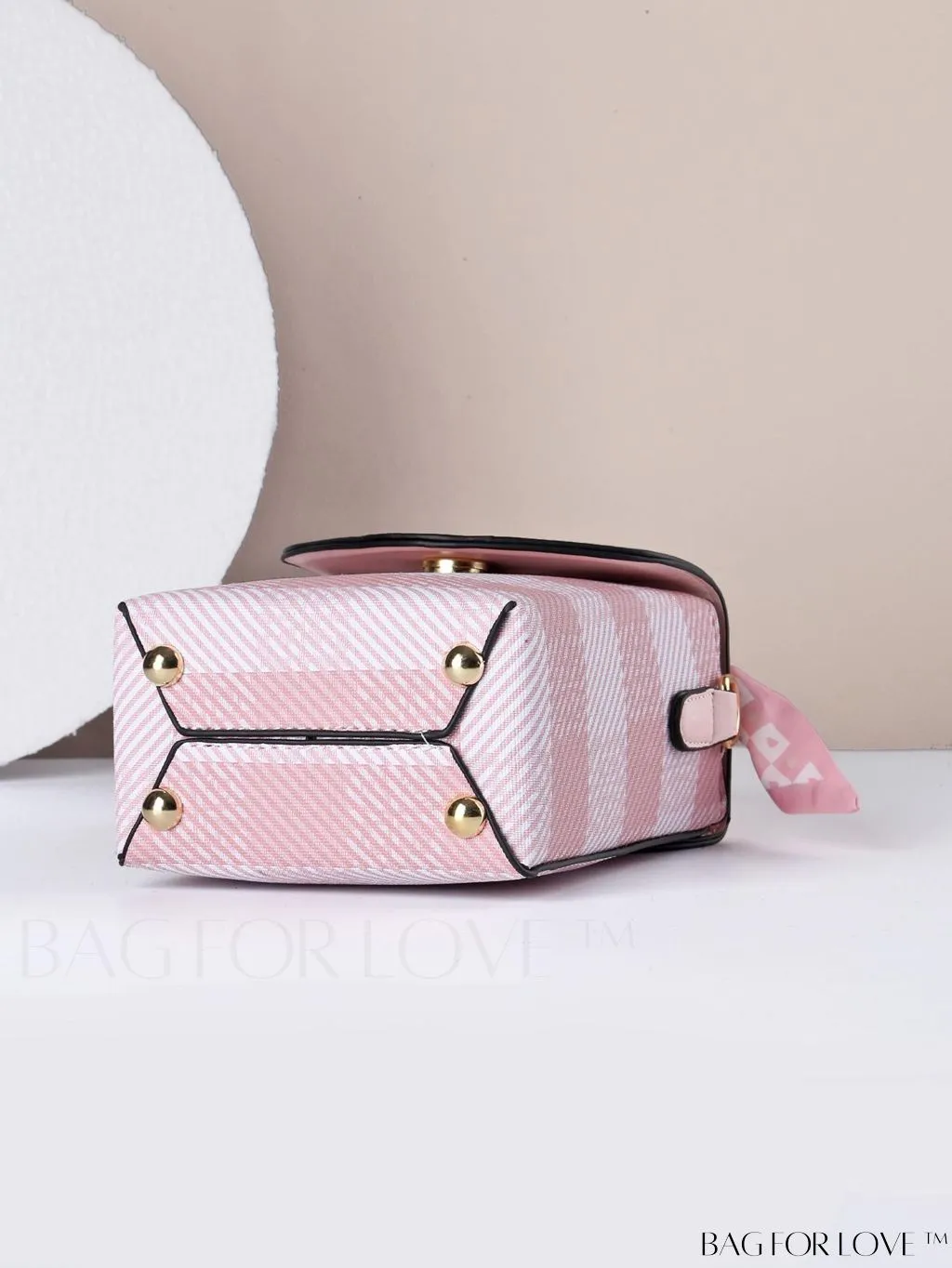 BagForLove - Compact Striped Plaid Flip Phone Bag with Complementary Silk Scarf