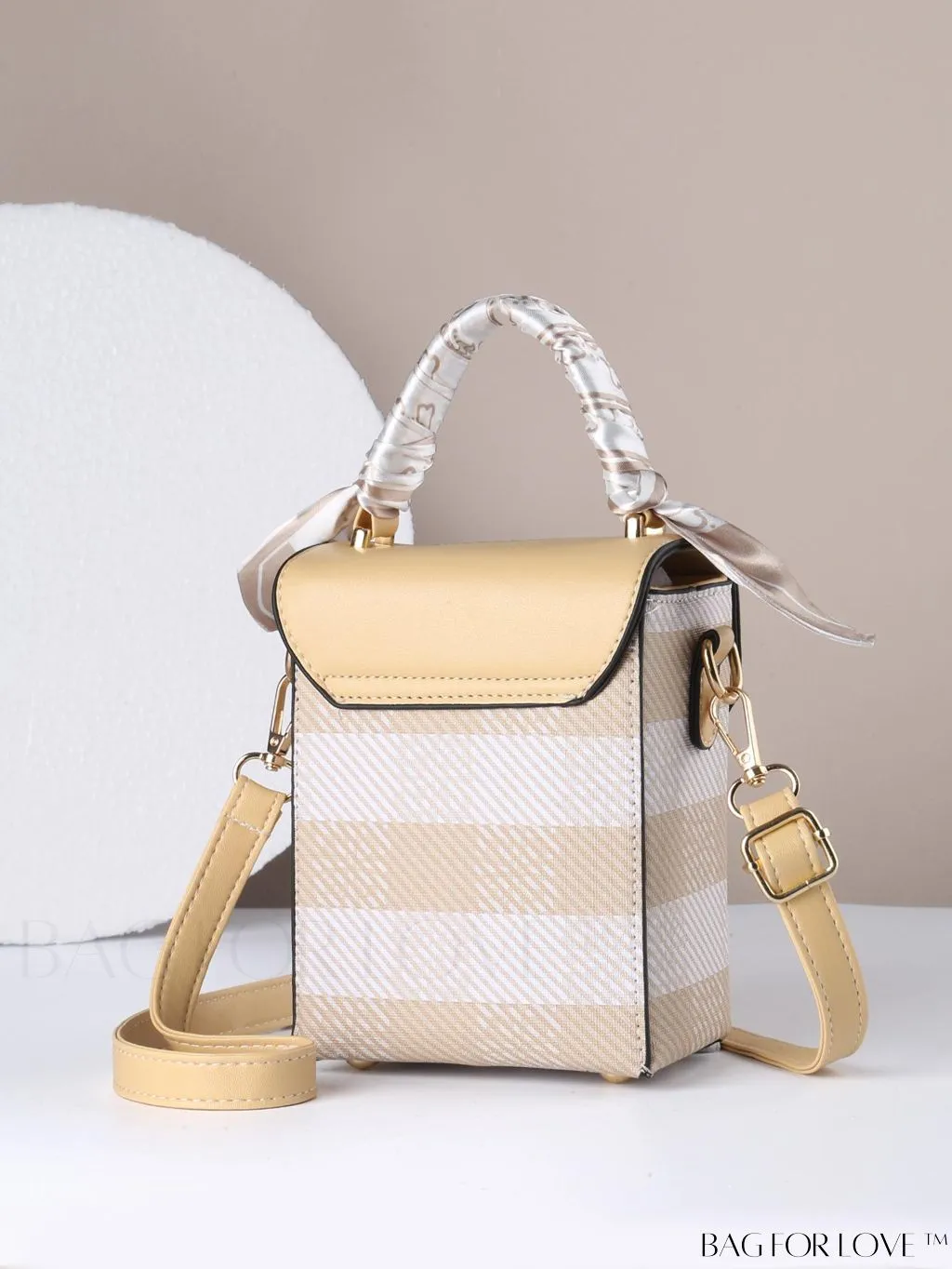 BagForLove - Compact Stylish Flip Phone Pouch featuring Stripes and Silk Scarf Accent