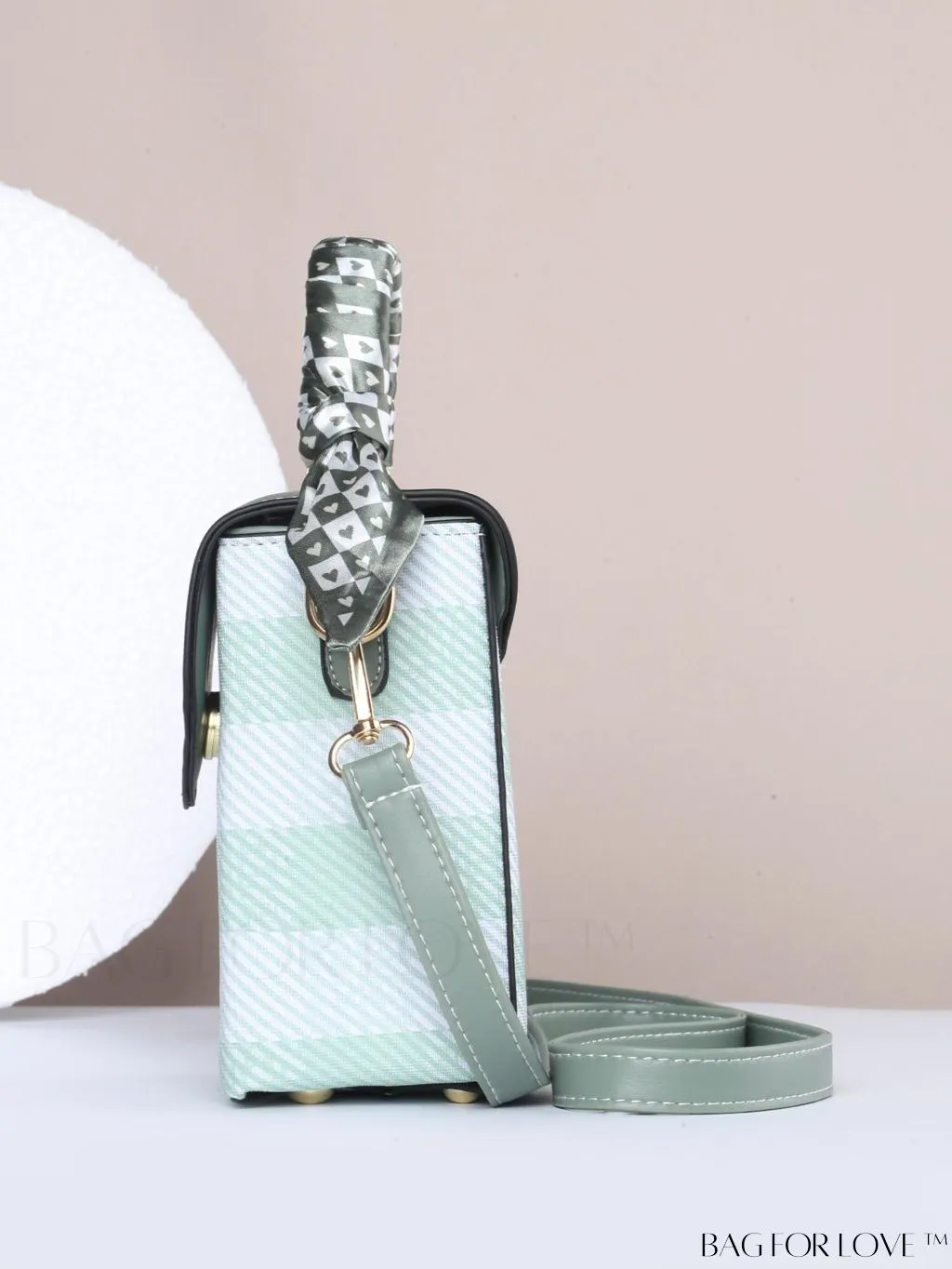 BagForLove - Compact Stylish Flip Phone Pouch featuring Stripes and Silk Scarf Accent