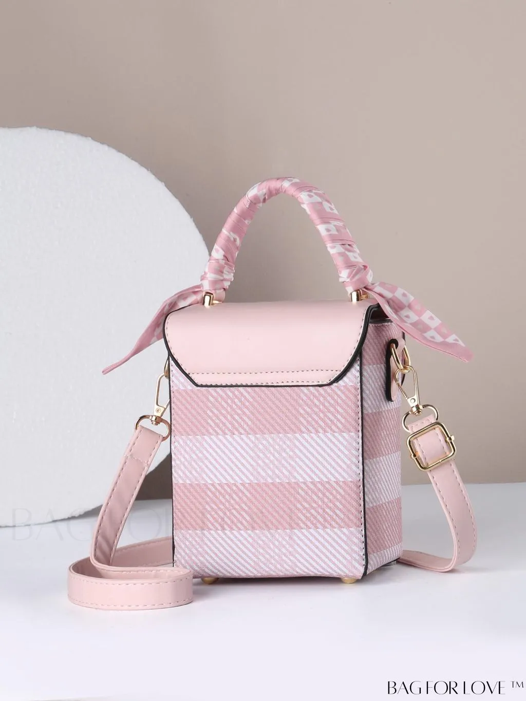 BagForLove - Compact Stylish Flip Phone Pouch featuring Stripes and Silk Scarf Accent