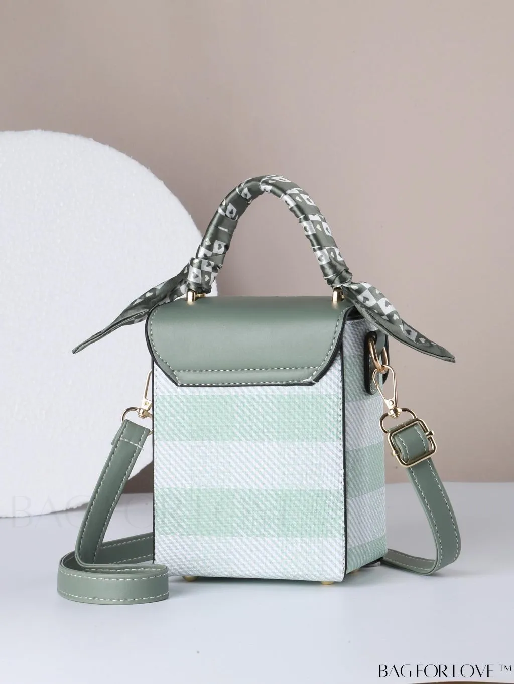 BagForLove - Compact Stylish Flip Phone Pouch featuring Stripes and Silk Scarf Accent