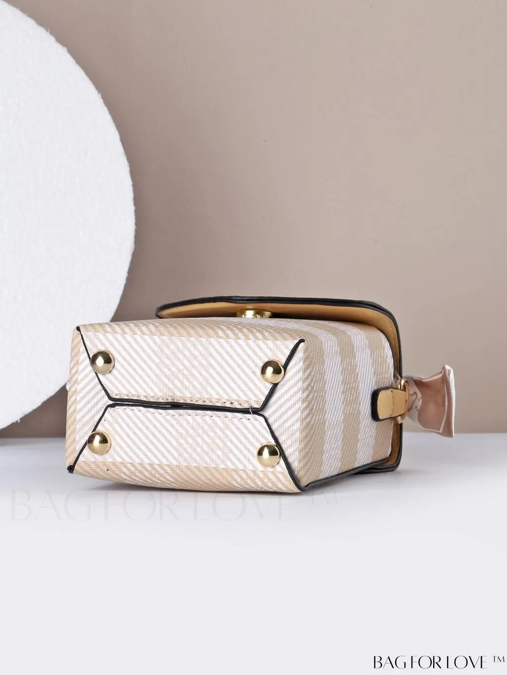 BagForLove - Compact Stylish Flip Phone Pouch featuring Stripes and Silk Scarf Accent