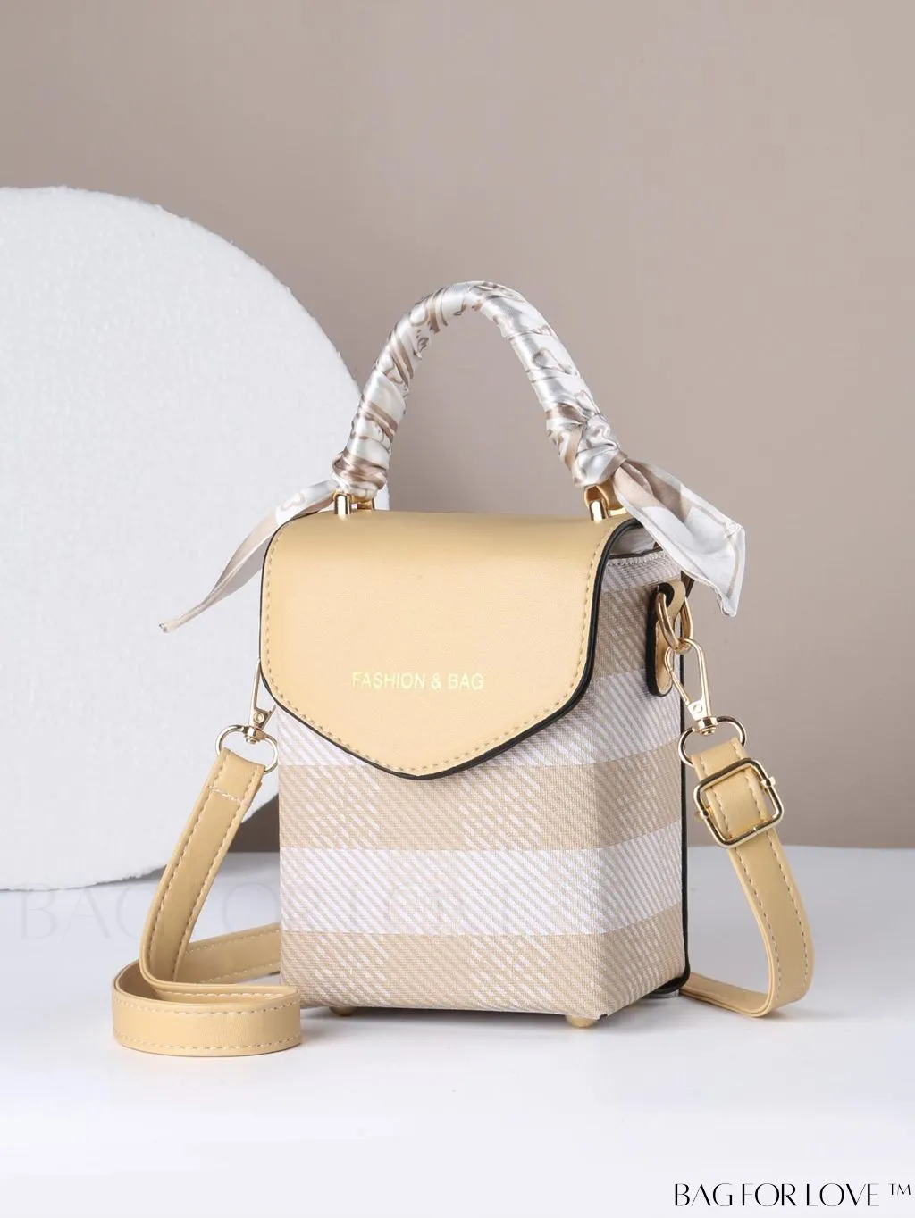 BagForLove - Compact Stylish Flip Phone Pouch featuring Stripes and Silk Scarf Accent