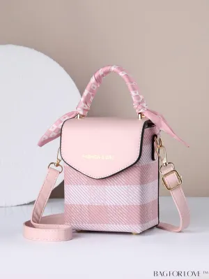 BagForLove - Compact Stylish Flip Phone Pouch featuring Stripes and Silk Scarf Accent