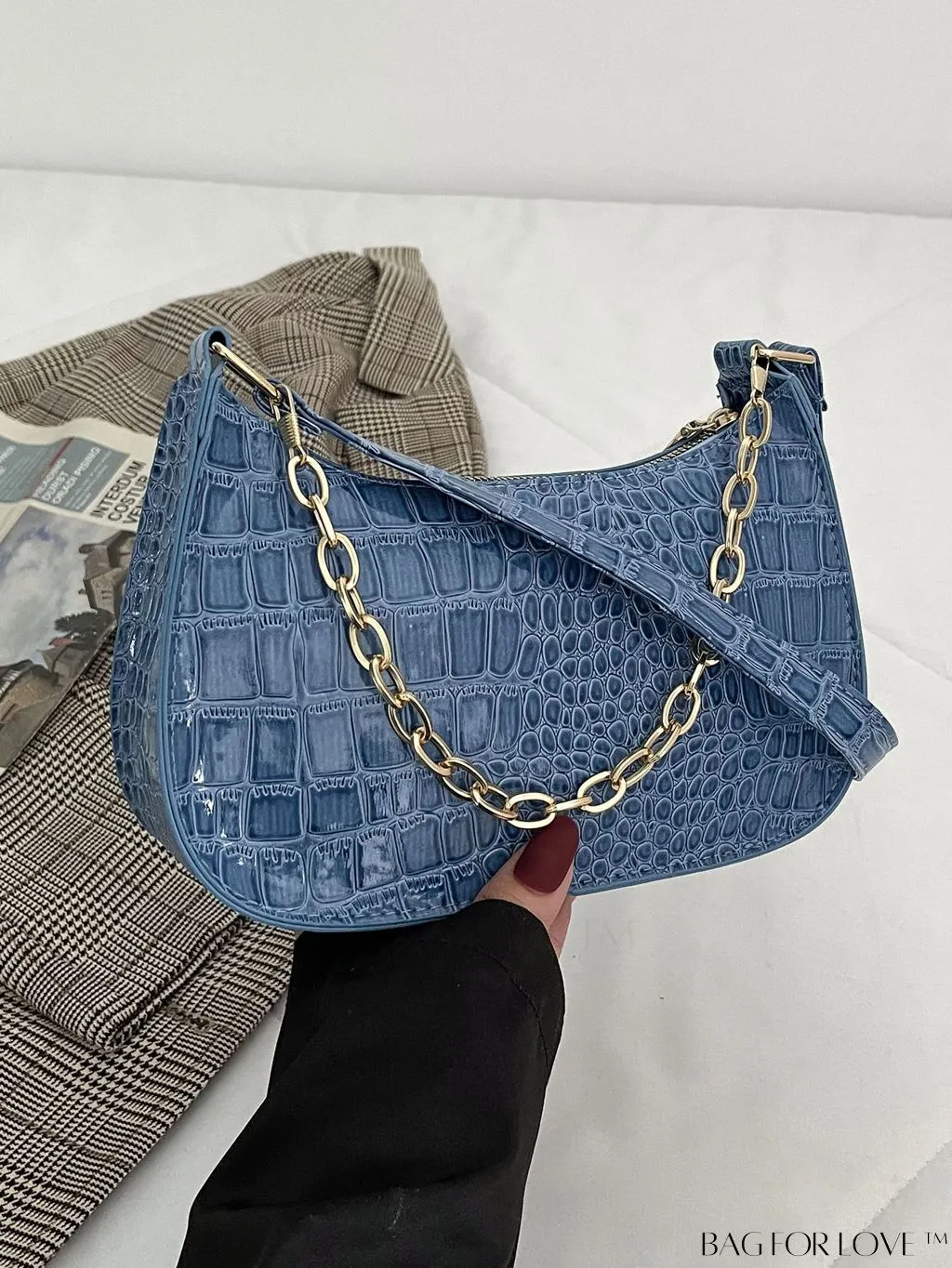 BagForLove - Crocodile Chain Baguette: Mini-sized, Embossed Elegance