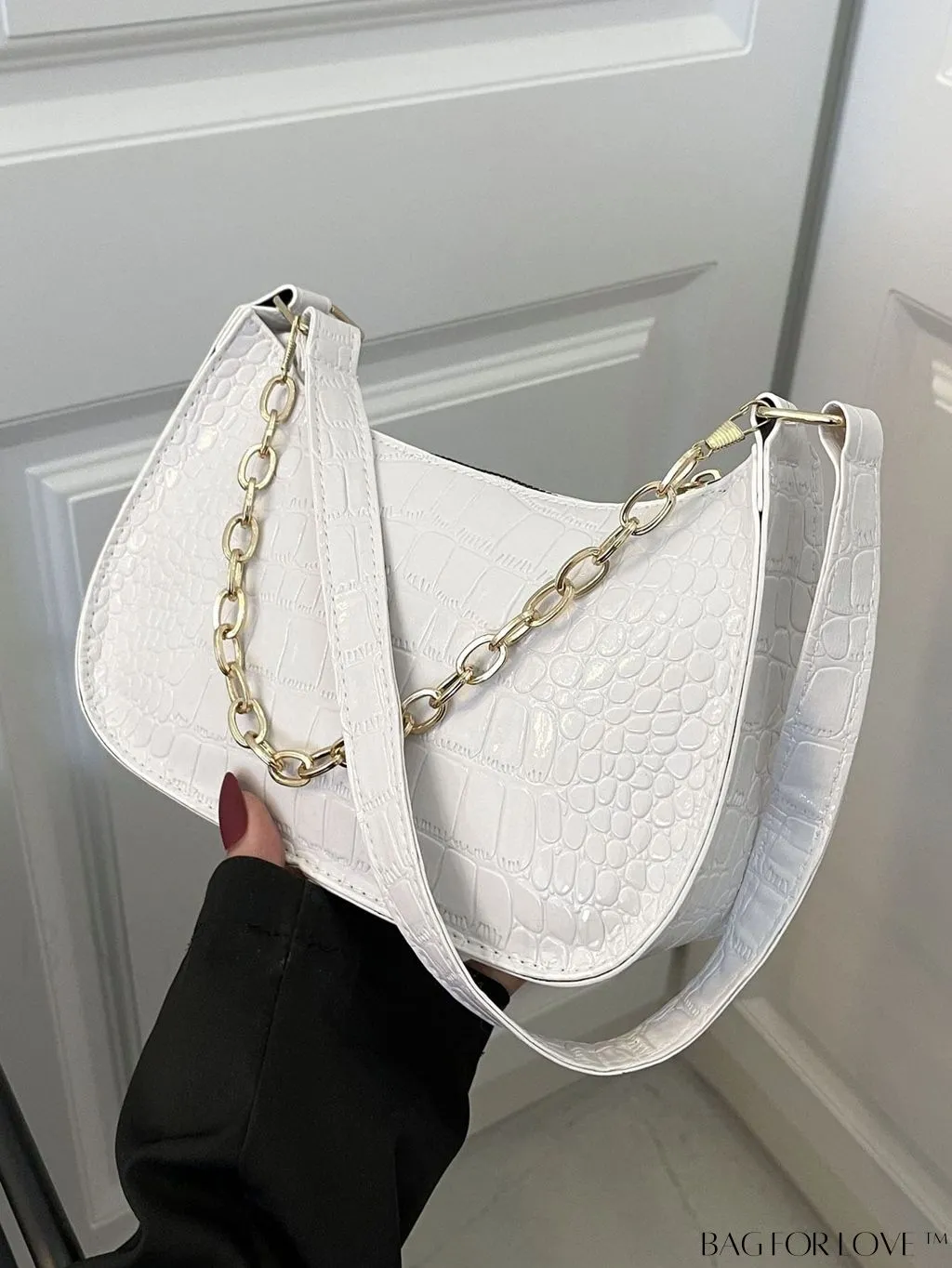 BagForLove - Crocodile Chain Baguette: Mini-sized, Embossed Elegance
