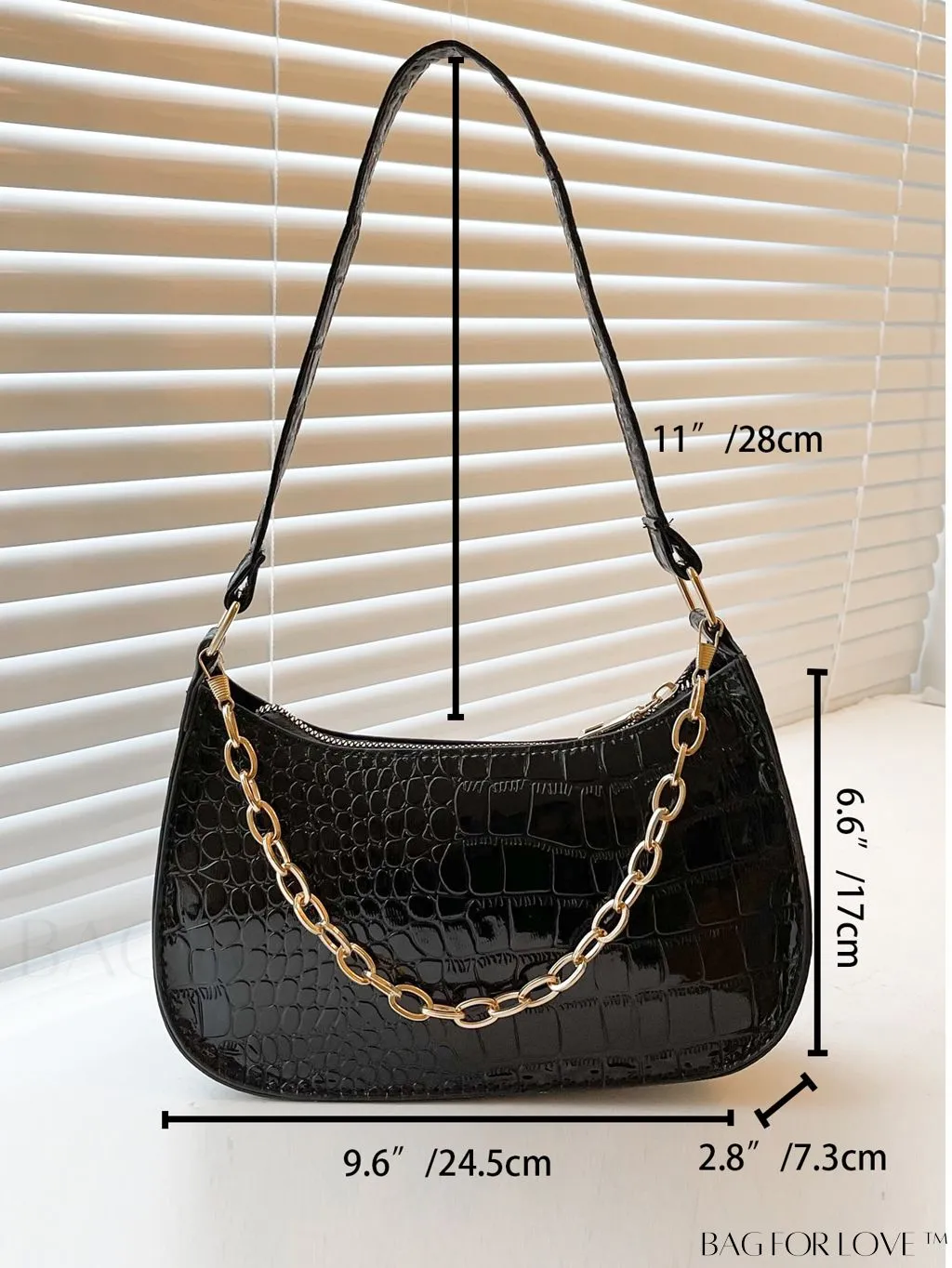BagForLove - Crocodile Chain Baguette: Mini-sized, Embossed Elegance