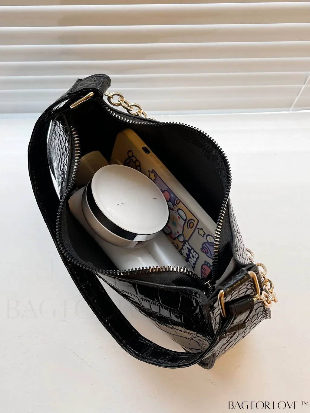 BagForLove - Crocodile Chain Baguette: Mini-sized, Embossed Elegance