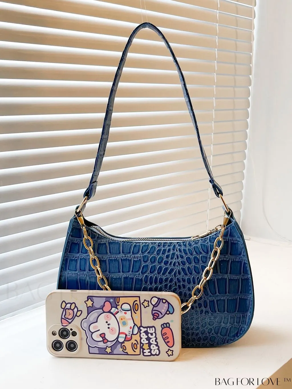 BagForLove - Crocodile Chain Baguette: Mini-sized, Embossed Elegance