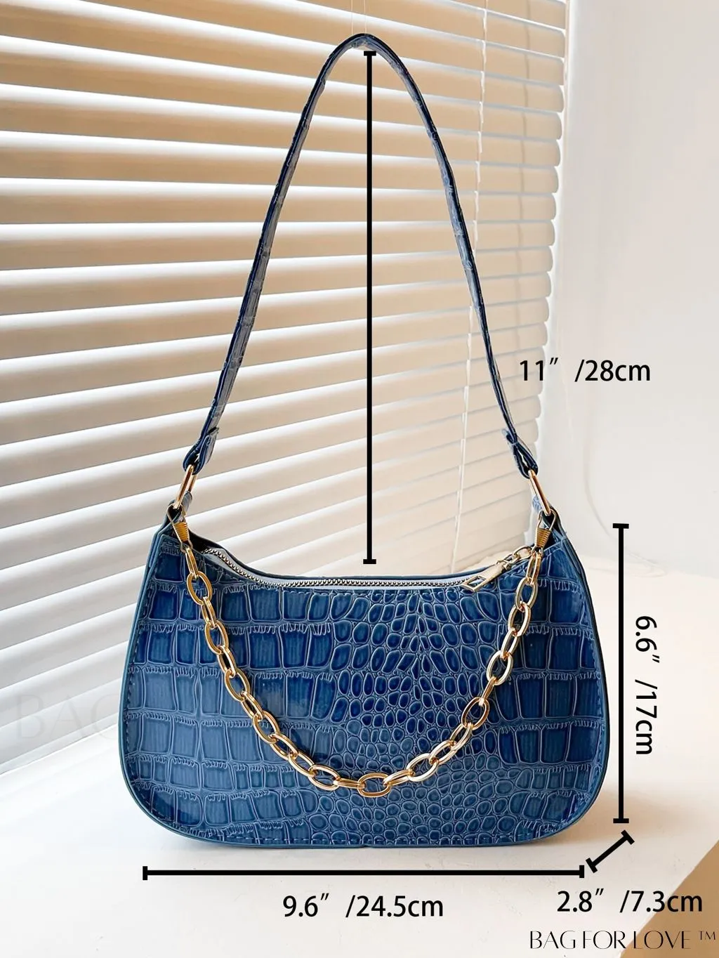 BagForLove - Crocodile Chain Baguette: Mini-sized, Embossed Elegance