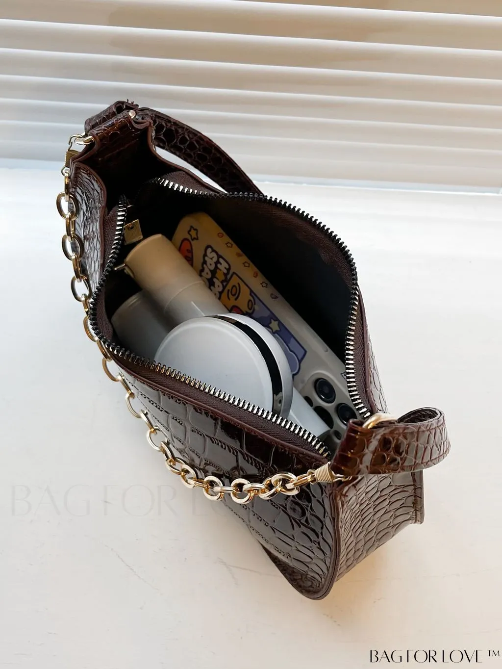 BagForLove - Crocodile Chain Baguette: Mini-sized, Embossed Elegance