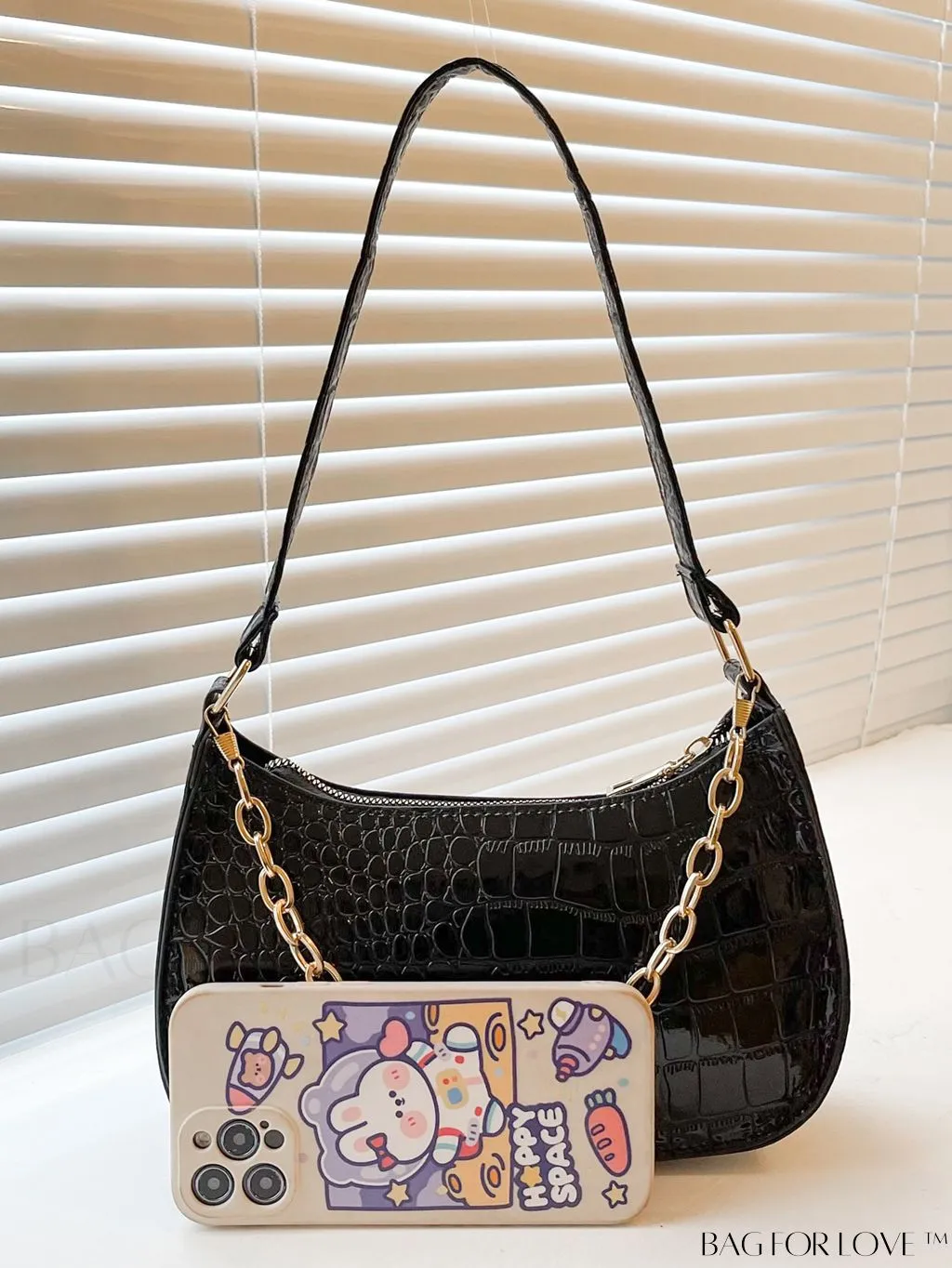 BagForLove - Crocodile Chain Baguette: Mini-sized, Embossed Elegance