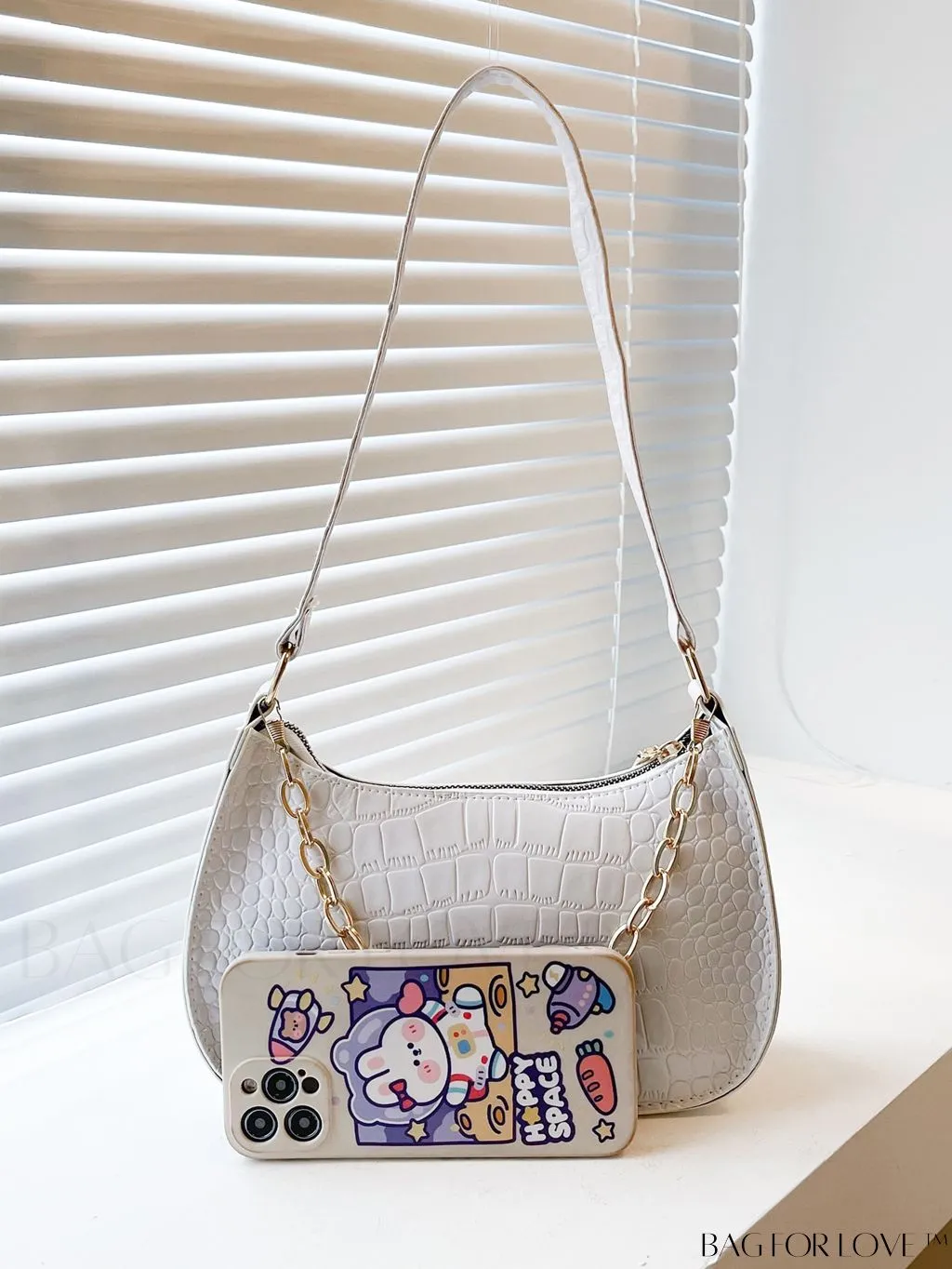 BagForLove - Crocodile Chain Baguette: Mini-sized, Embossed Elegance