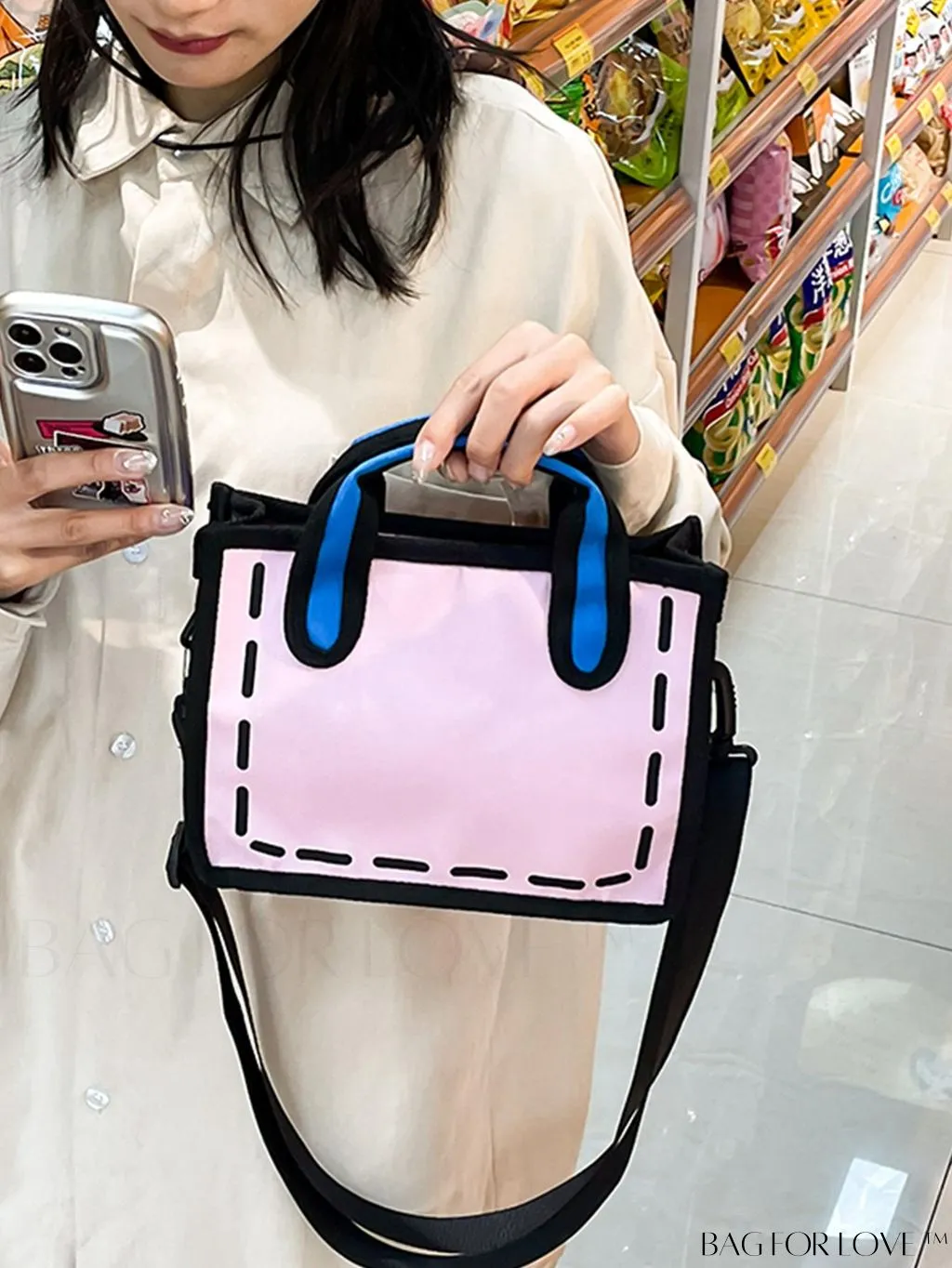 BagForLove - Double-Handle Nylon Satchel Bag with Contrast Binding