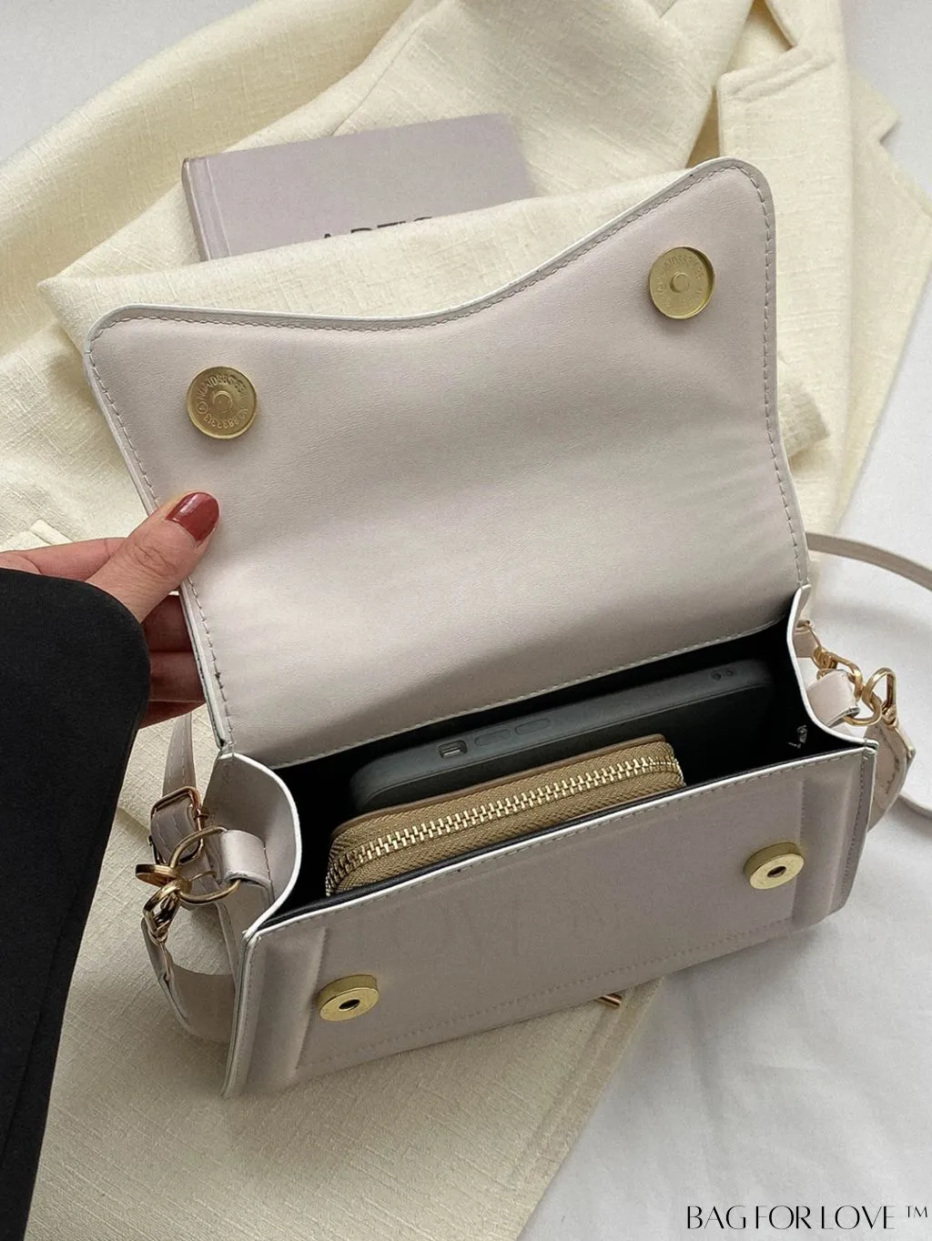 BagForLove - Elegant Black PU Mini Square Flap Bag with Top Handle