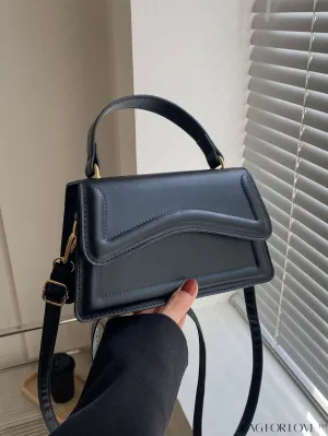BagForLove - Elegant Black PU Mini Square Flap Bag with Top Handle