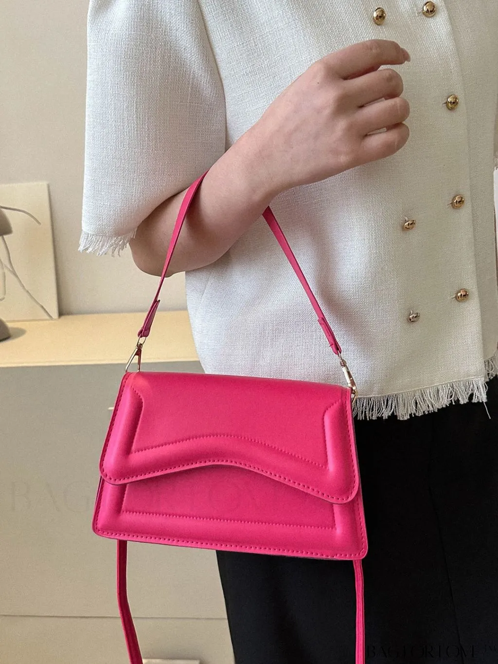 BagForLove - Elegant Black PU Mini Square Flap Bag with Top Handle
