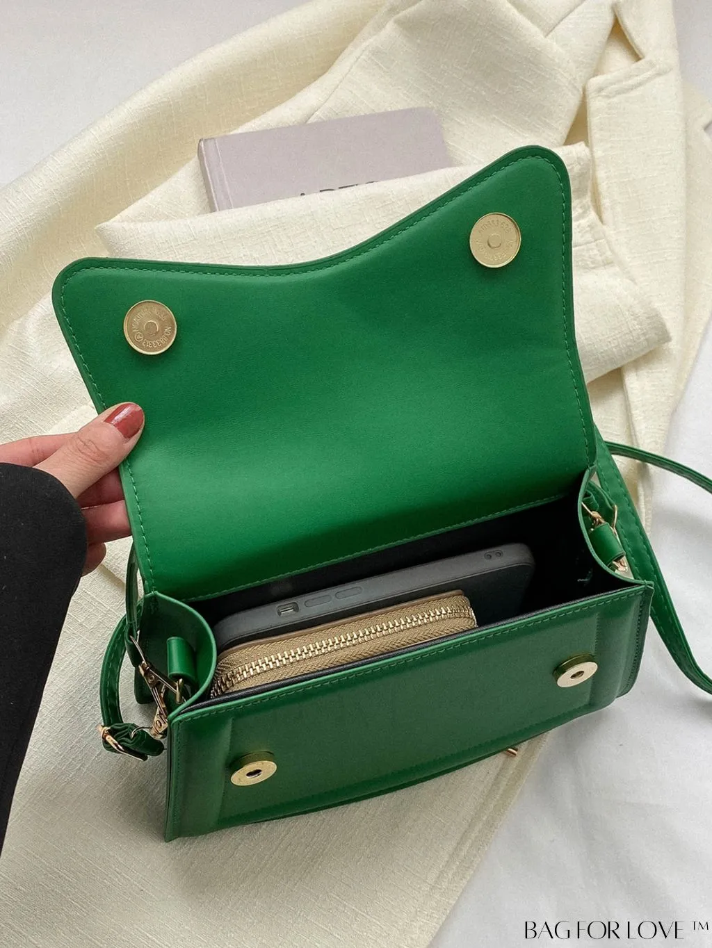 BagForLove - Elegant Black PU Mini Square Flap Bag with Top Handle