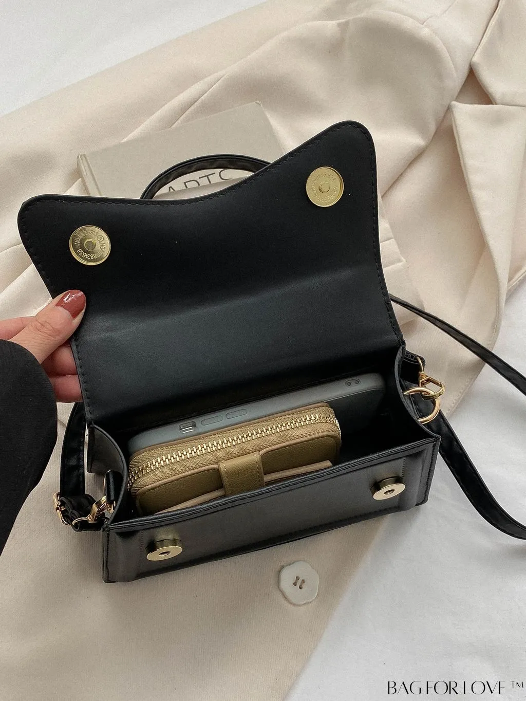 BagForLove - Elegant Black PU Mini Square Flap Bag with Top Handle