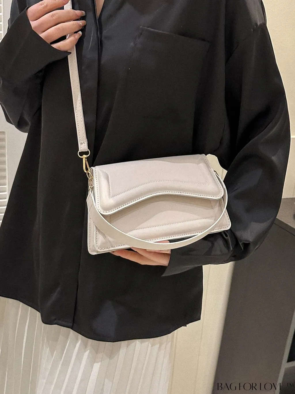 BagForLove - Elegant Black PU Mini Square Flap Bag with Top Handle