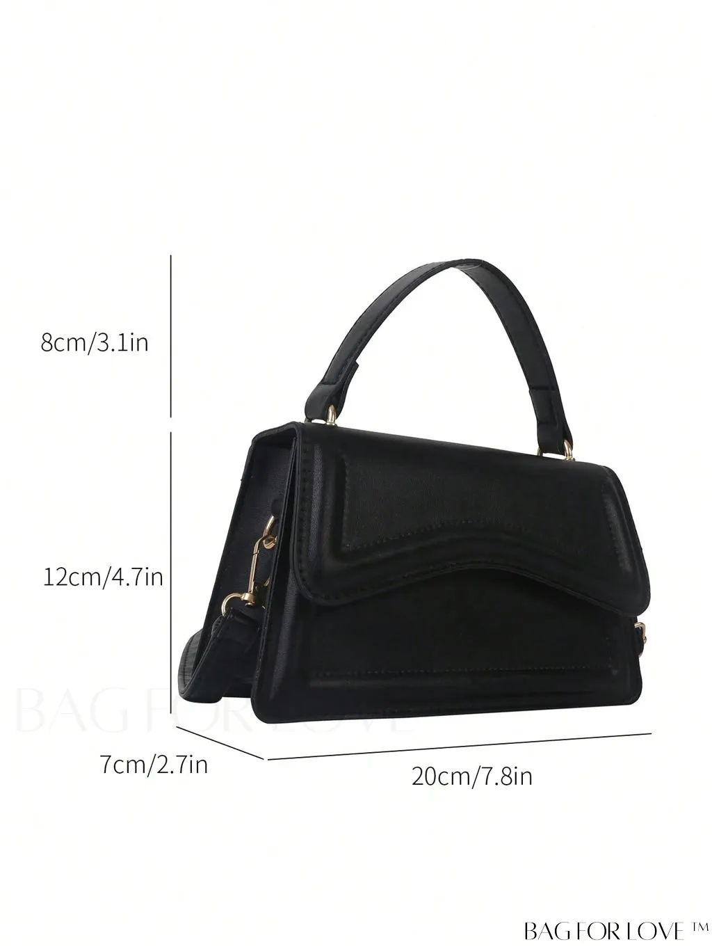 BagForLove - Elegant Black PU Mini Square Flap Bag with Top Handle