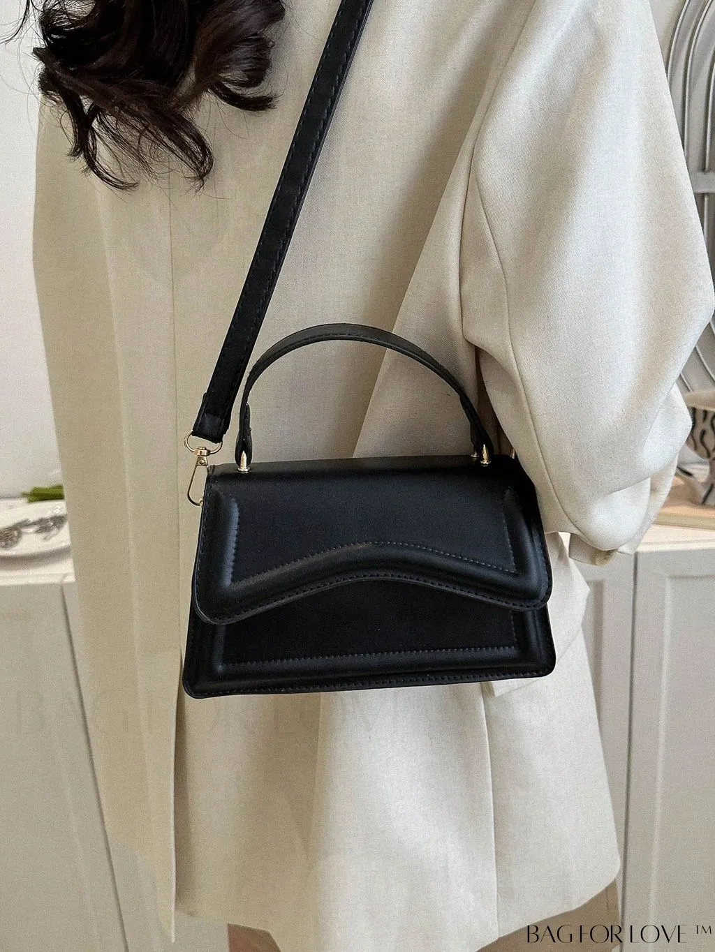 BagForLove - Elegant Black PU Mini Square Flap Bag with Top Handle