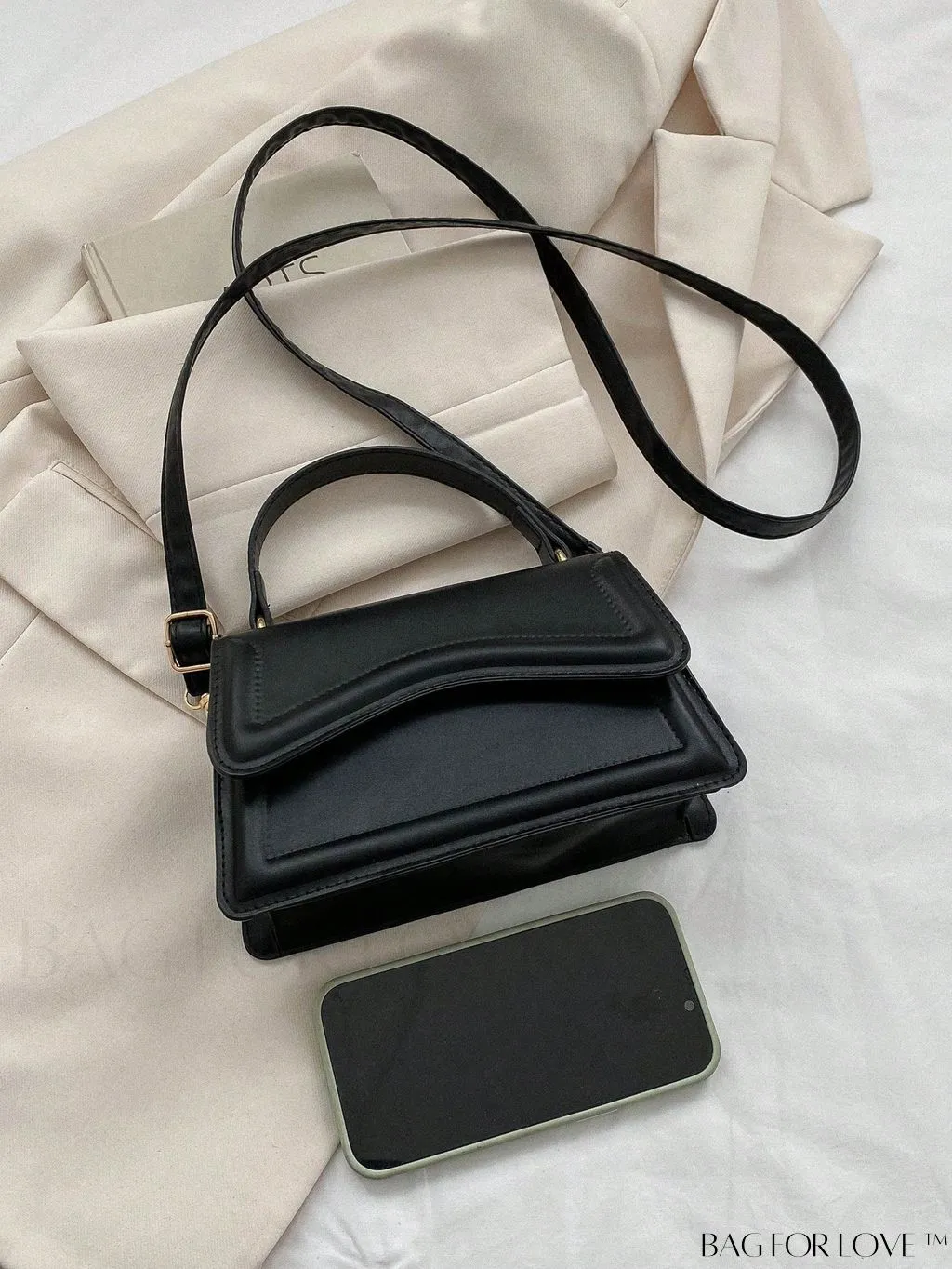 BagForLove - Elegant Black PU Mini Square Flap Bag with Top Handle