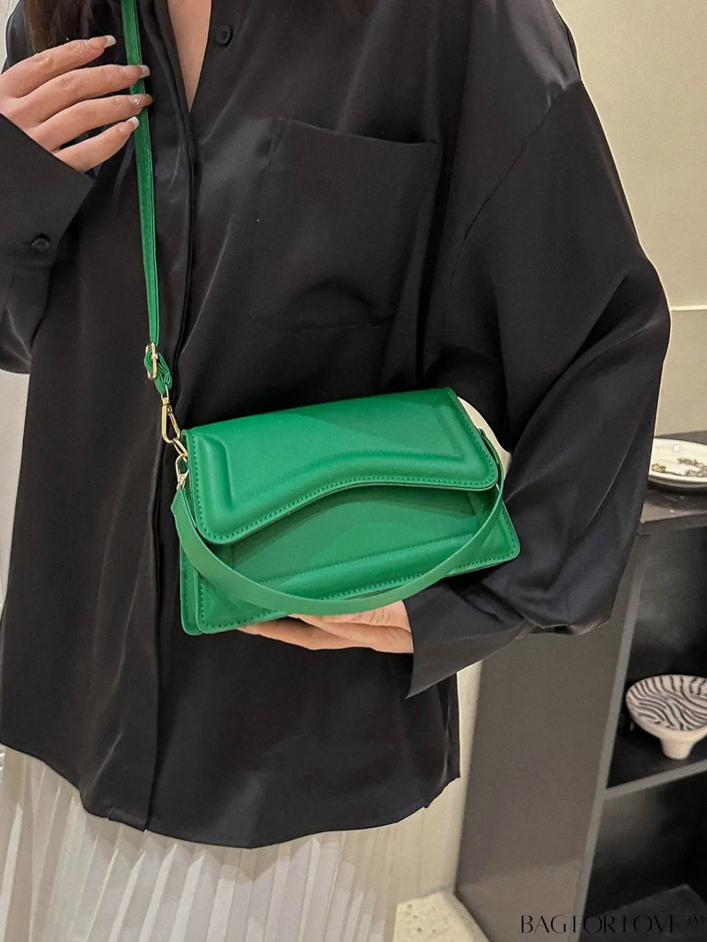 BagForLove - Elegant Black PU Mini Square Flap Bag with Top Handle