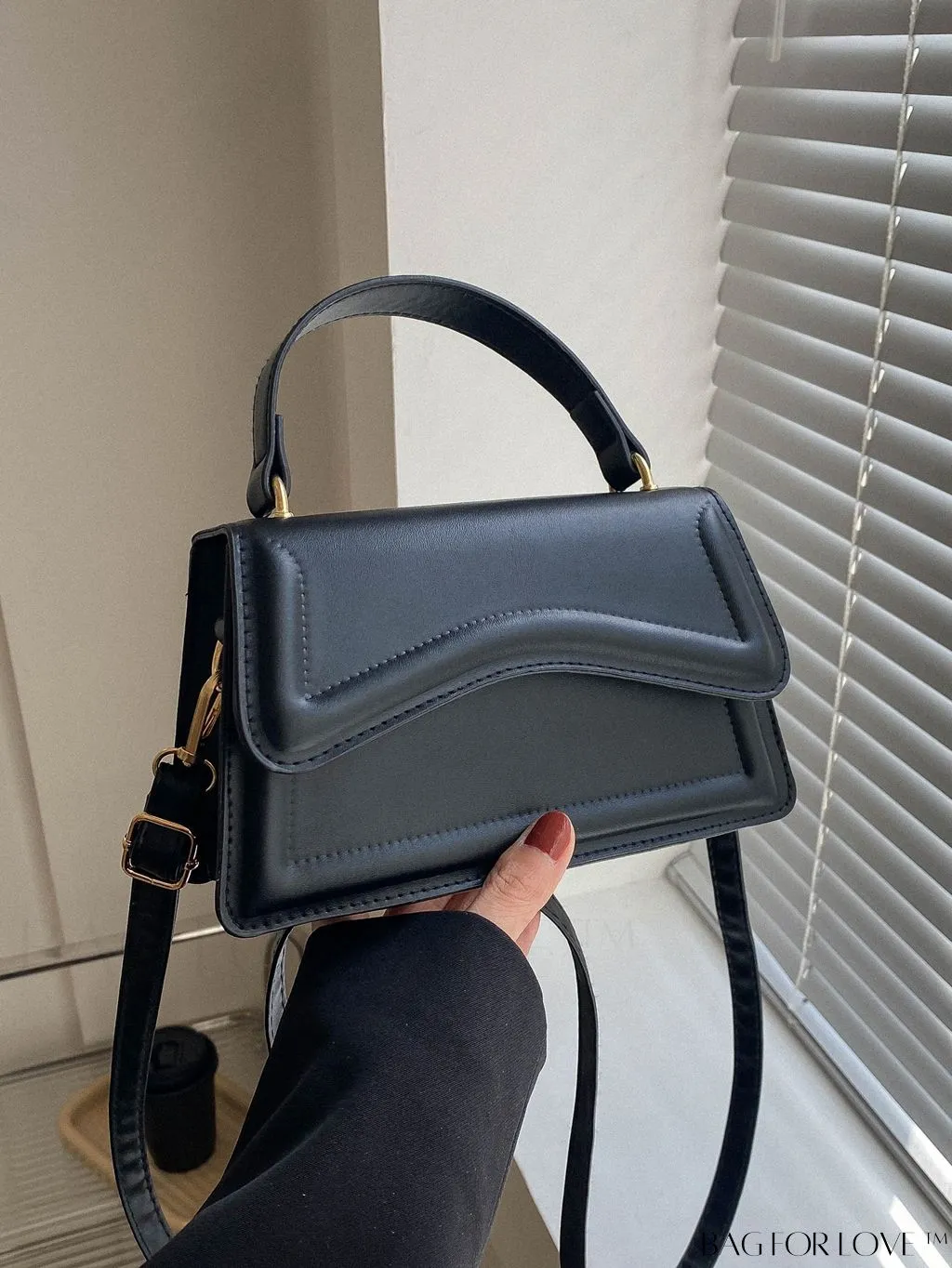 BagForLove - Elegant Black PU Mini Square Flap Bag with Top Handle