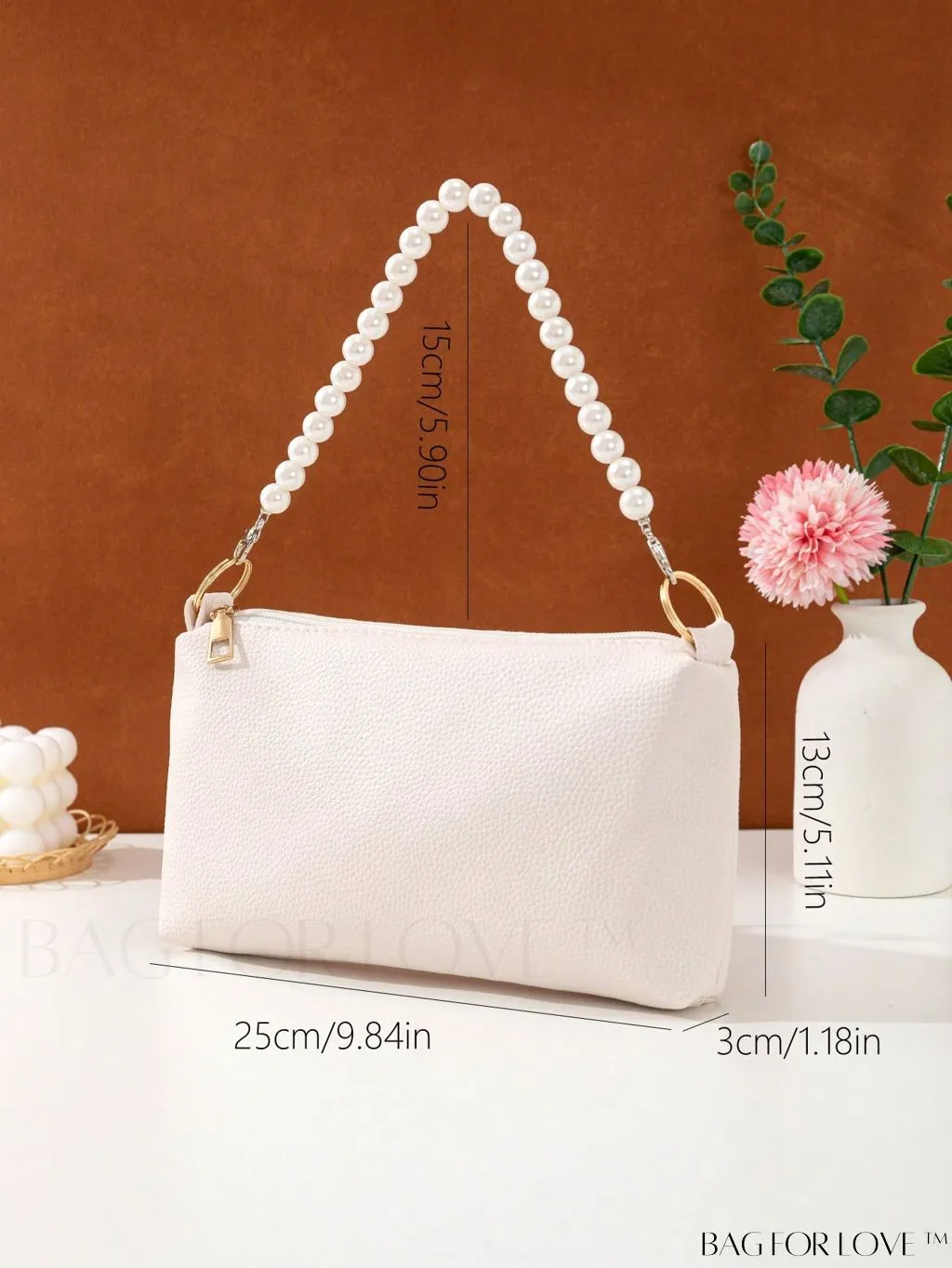 BagForLove - Embossed Litchi Square Bag with Pearl Strap