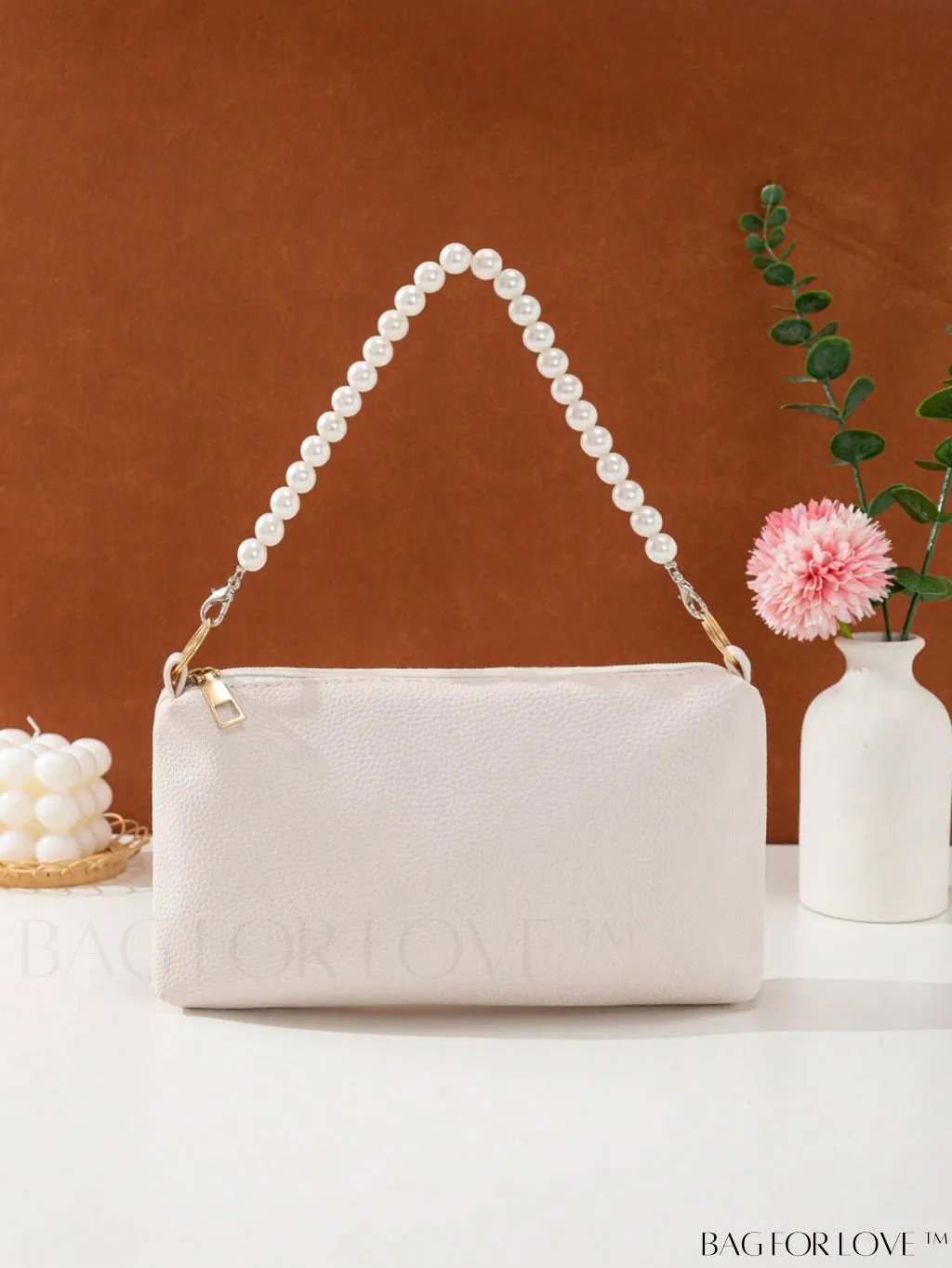BagForLove - Embossed Litchi Square Bag with Pearl Strap