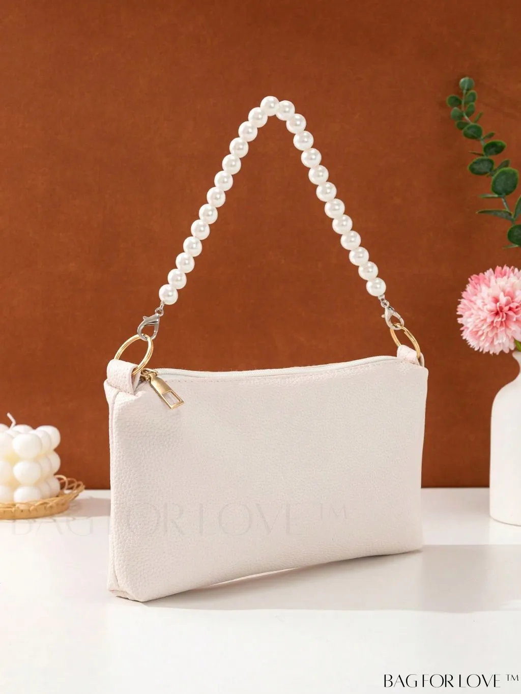 BagForLove - Embossed Litchi Square Bag with Pearl Strap