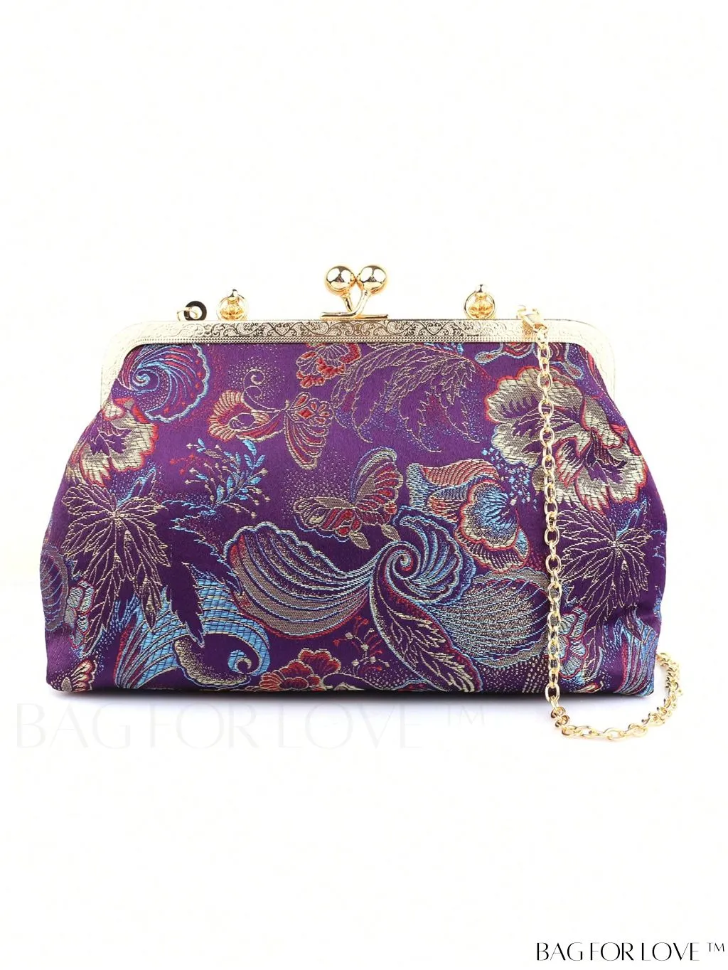 BagForLove - Embroidered Butterfly & Flower Small Satchel Bag with Kiss Lock Chain