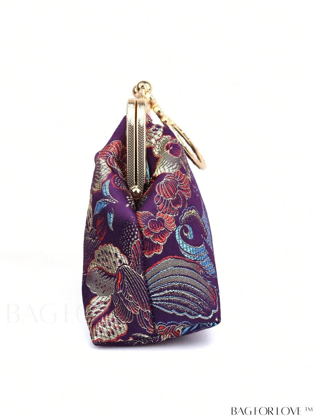 BagForLove - Embroidered Butterfly & Flower Small Satchel Bag with Kiss Lock Chain
